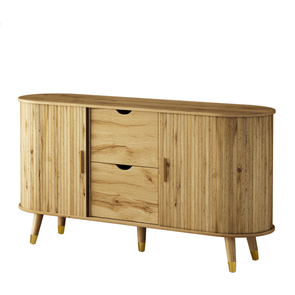 SIDEBOARD V dekoru dřeva se 2 zásuvkami a otevřenými policemi - přírodní, kompozitní dřevo (140/79.5/40cm) - Urban Meuble