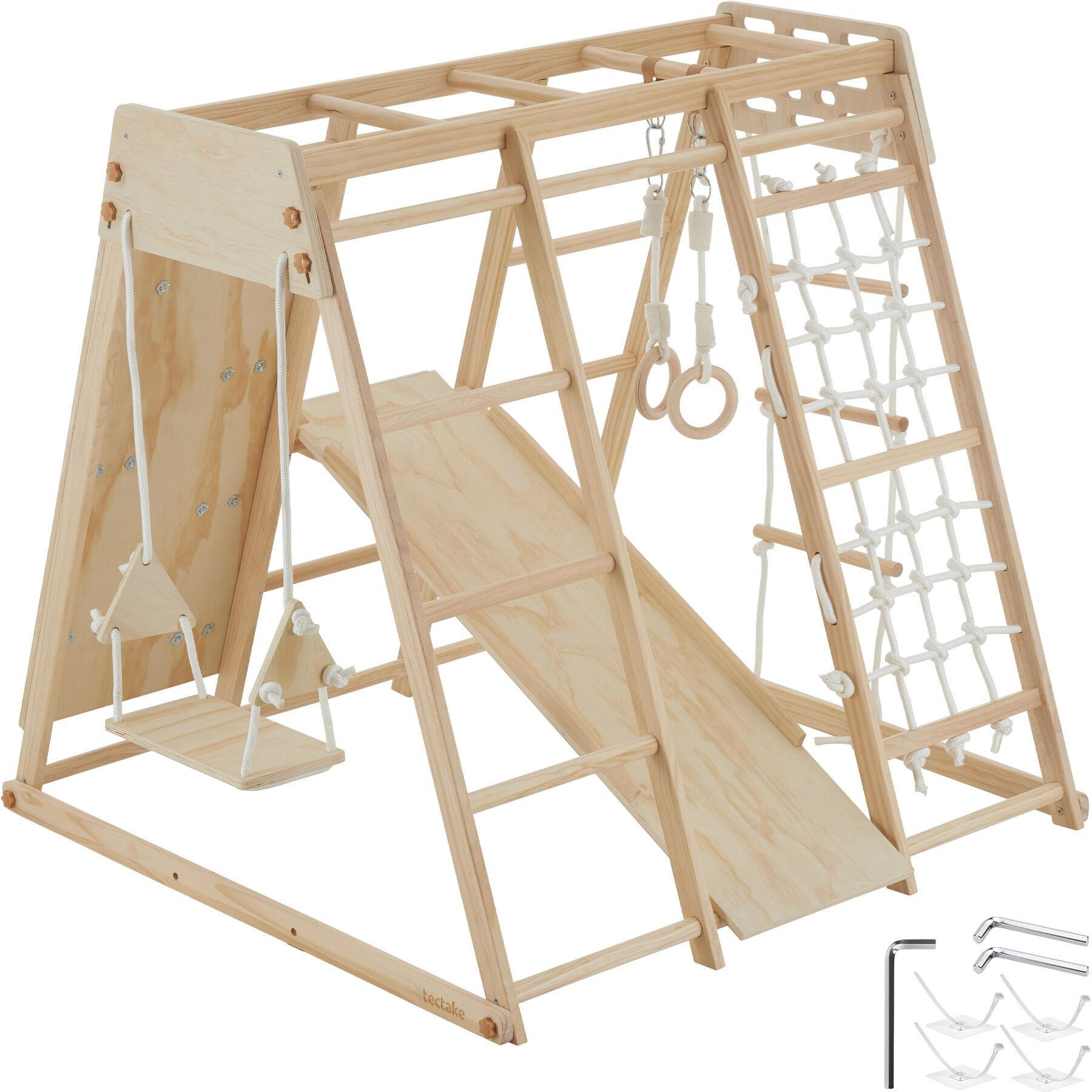 KLETTERGERÜST Mont Blanc, splitterfrei, abgerundete Ecken und Kanten, hellbraun - Hellbraun, Holz (127/120/123cm) - tectake