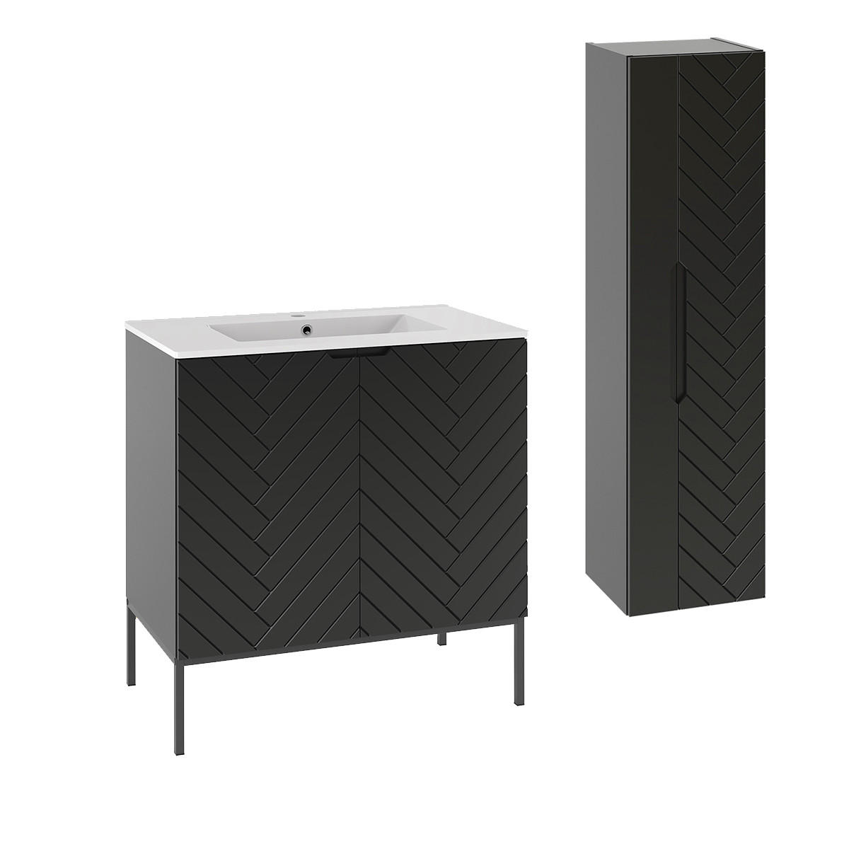 BADMÖBEL Daria 2er-Set Schwarz - Schwarz, Holzwerkstoff (80/82/45.8cm) - Petits-meubles