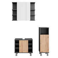 BADMÖBEL-SET Fynn Anthrazit/Goldkraft Eiche 3 Teile mit Midischrank - Honigeiche/Anthrazit, Holzwerkstoff (60/54/32cm) - Vicco