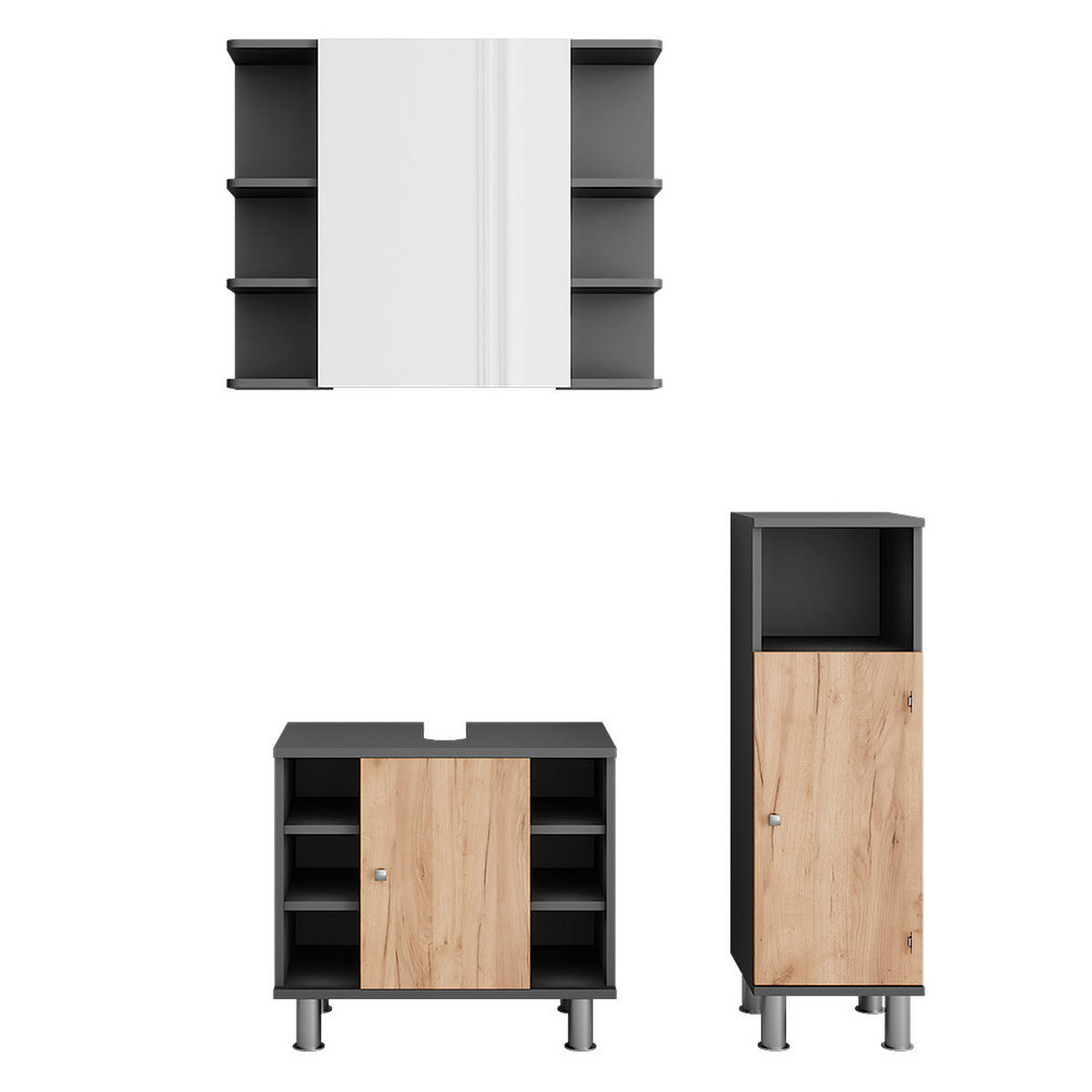 BADMÖBEL-SET Fynn Anthrazit/Goldkraft Eiche 3 Teile mit Midischrank - Honigeiche/Anthrazit, Holzwerkstoff (60/54/32cm) - Vicco