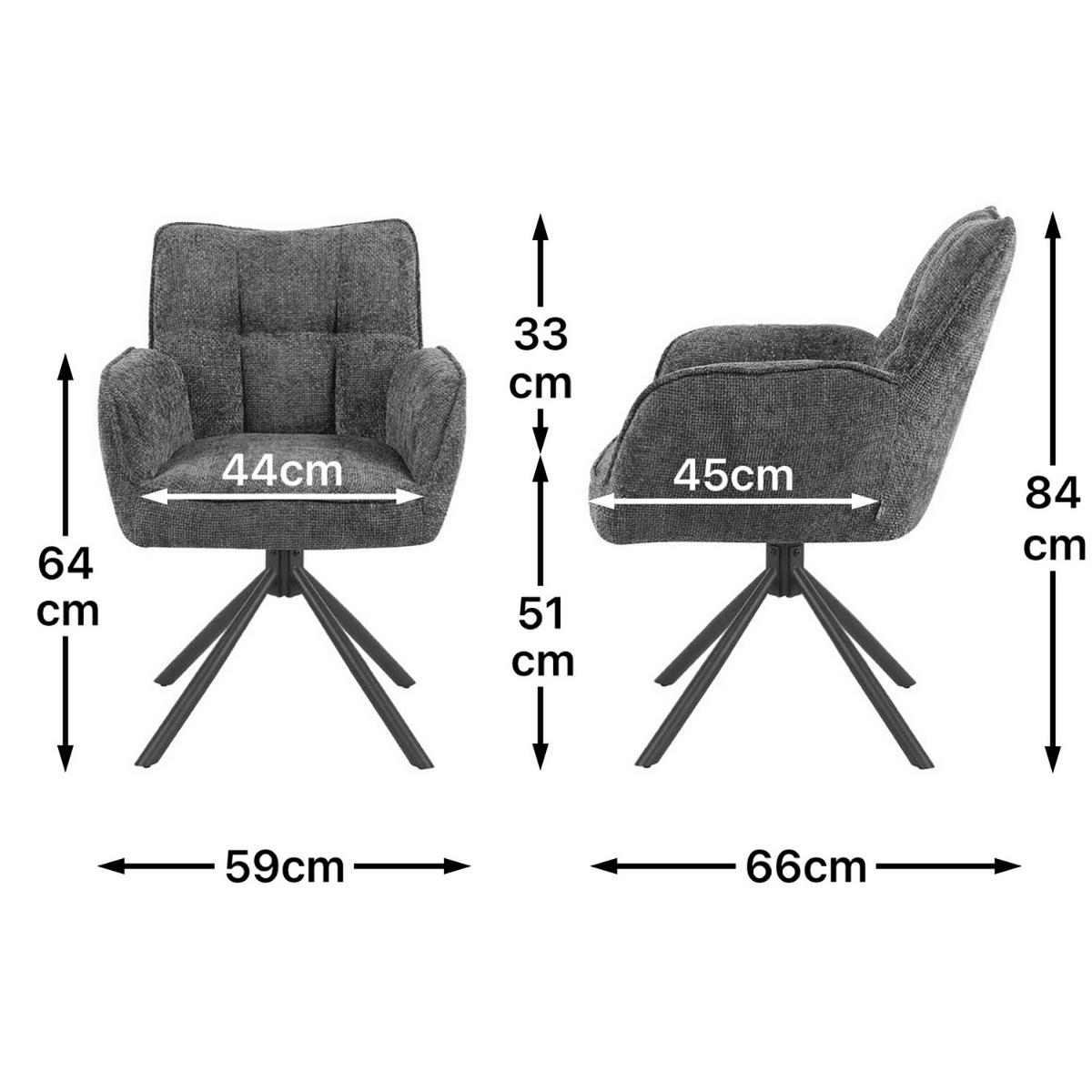 DREHSTUHL Mika-Daan - Hellgrau/Schwarz, Textil/Metall (59/84/66cm) - DUBI Möbel