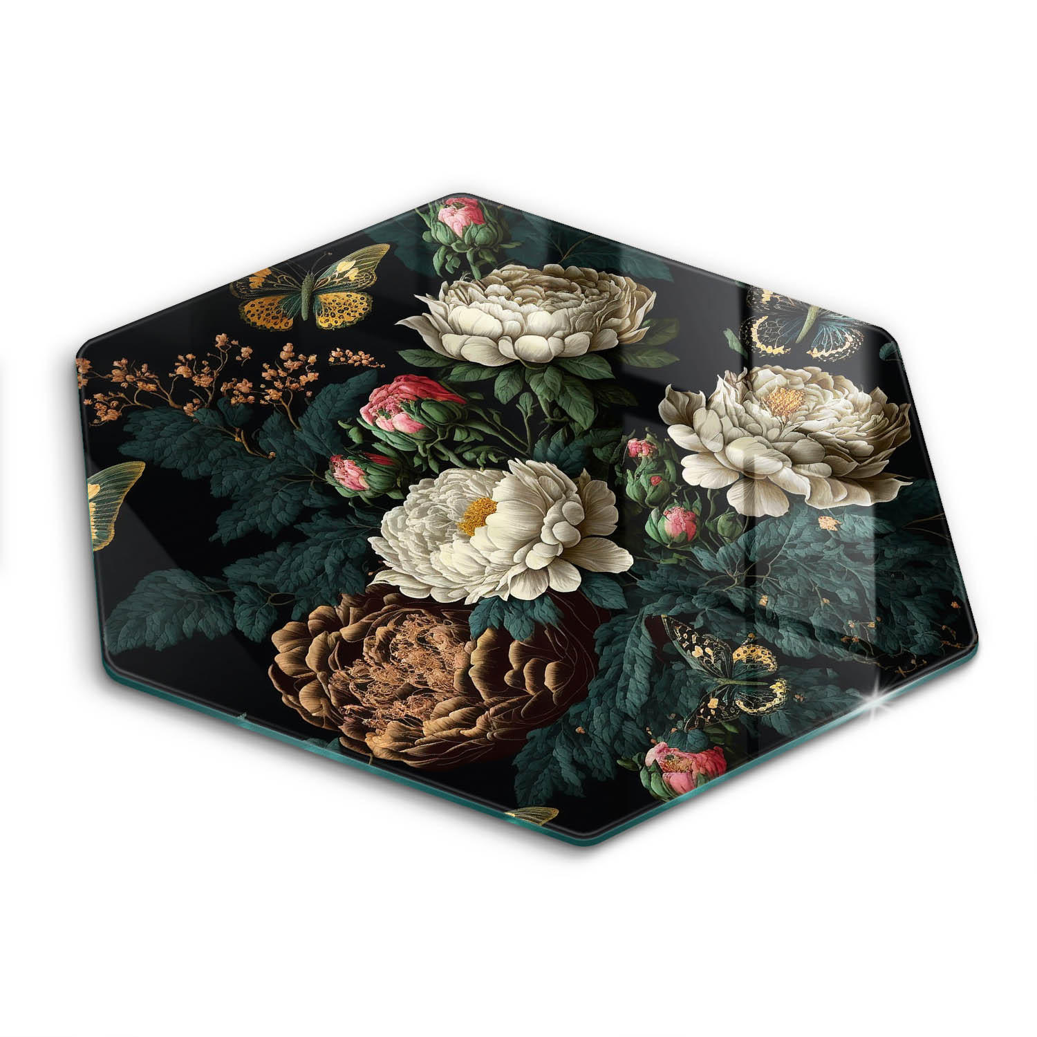 GLASPLATTE 40 cm Vintage Pfingstrosen Blumen - Multicolor, Glas (40/40cm) - Wallfluent