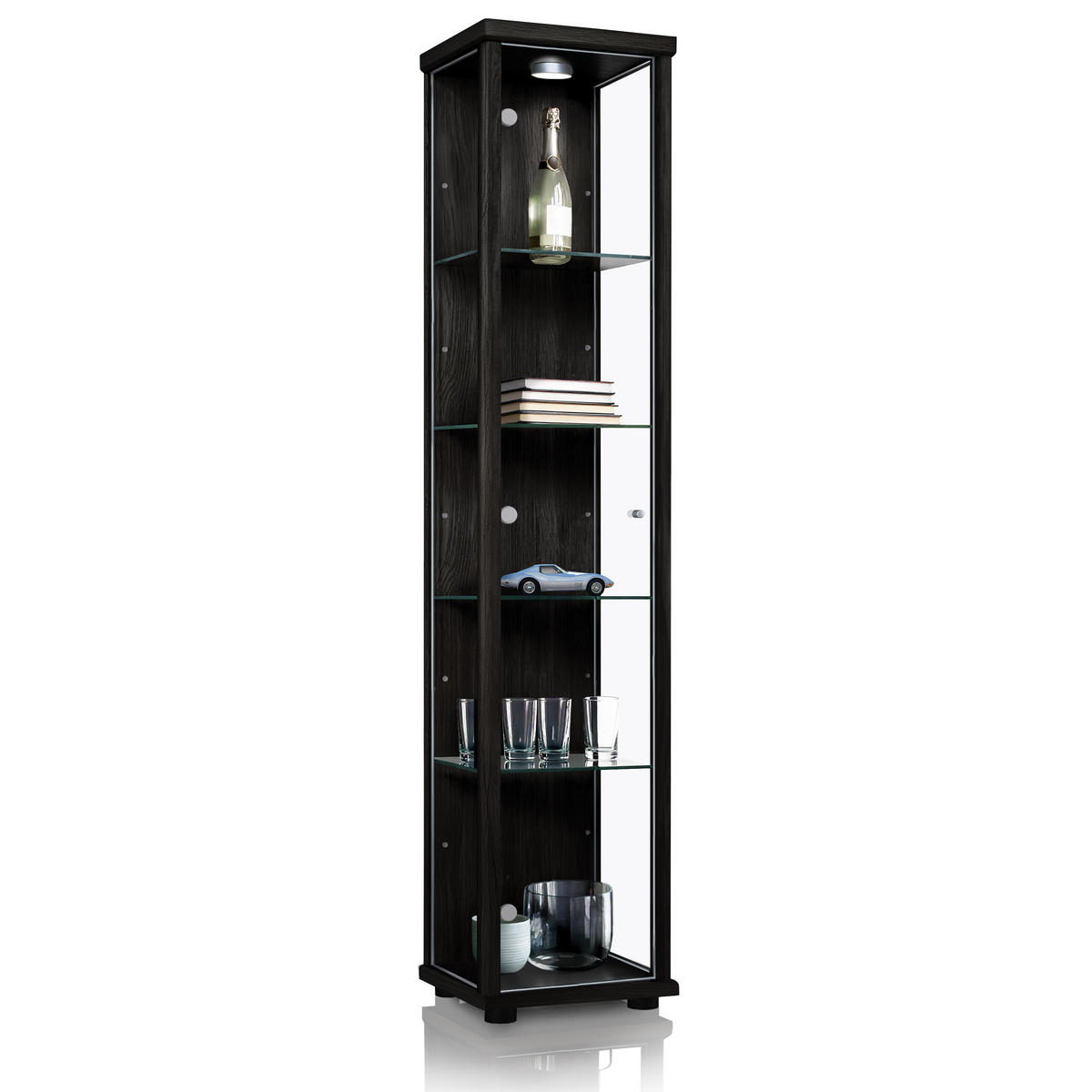 GLASVITRINE 33/37/176 cm mit LED & 4 höhenverstellbaren Glasböden - Transparent/Silberfarben, Glas/Holzwerkstoff (37/176/33cm) - K-Möbel