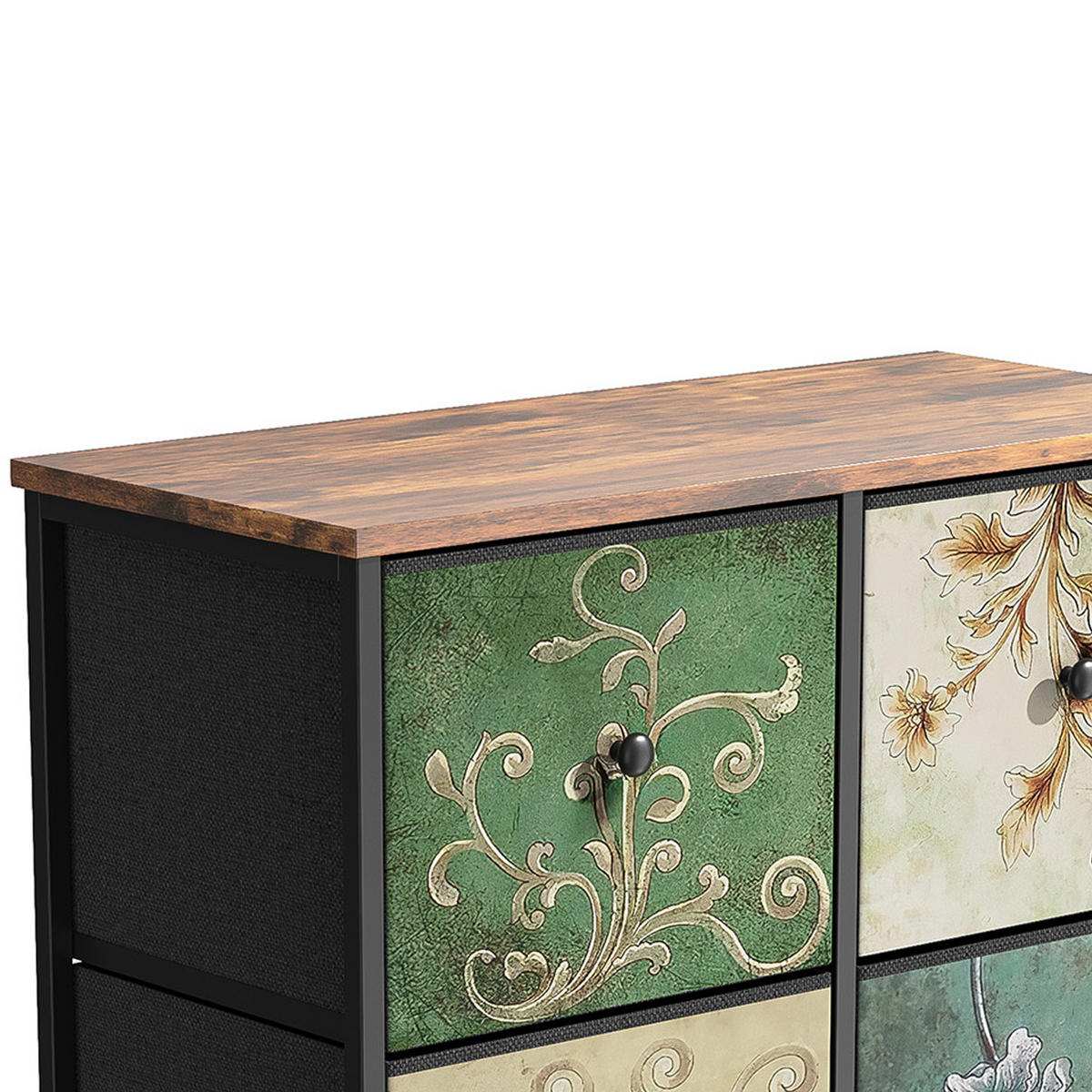STOFFKOMMODE Vintage mit 6 Schubladen 67.5/30/86.5 cm Rustikal-Braun - Braun, Holzwerkstoff (67.5/86.5/30cm) - Creahappy