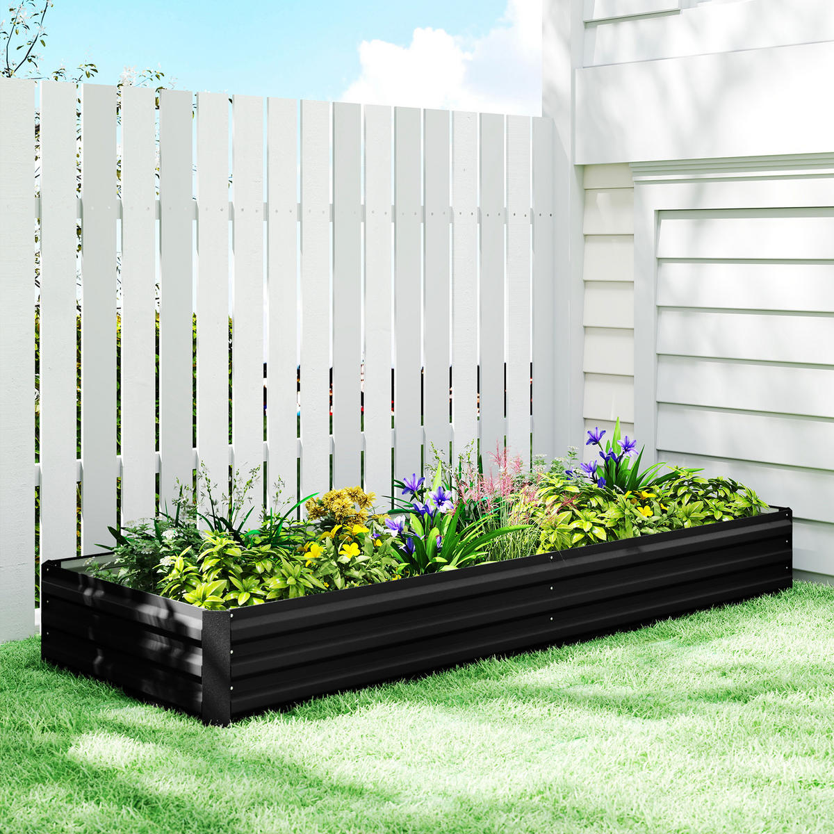 HOCHBEET DE-12301 rechteckig 241/90/30 cm aus Wellblech Schwarz - Schwarz, Metall (241/30/90.5cm) - ComfortXL