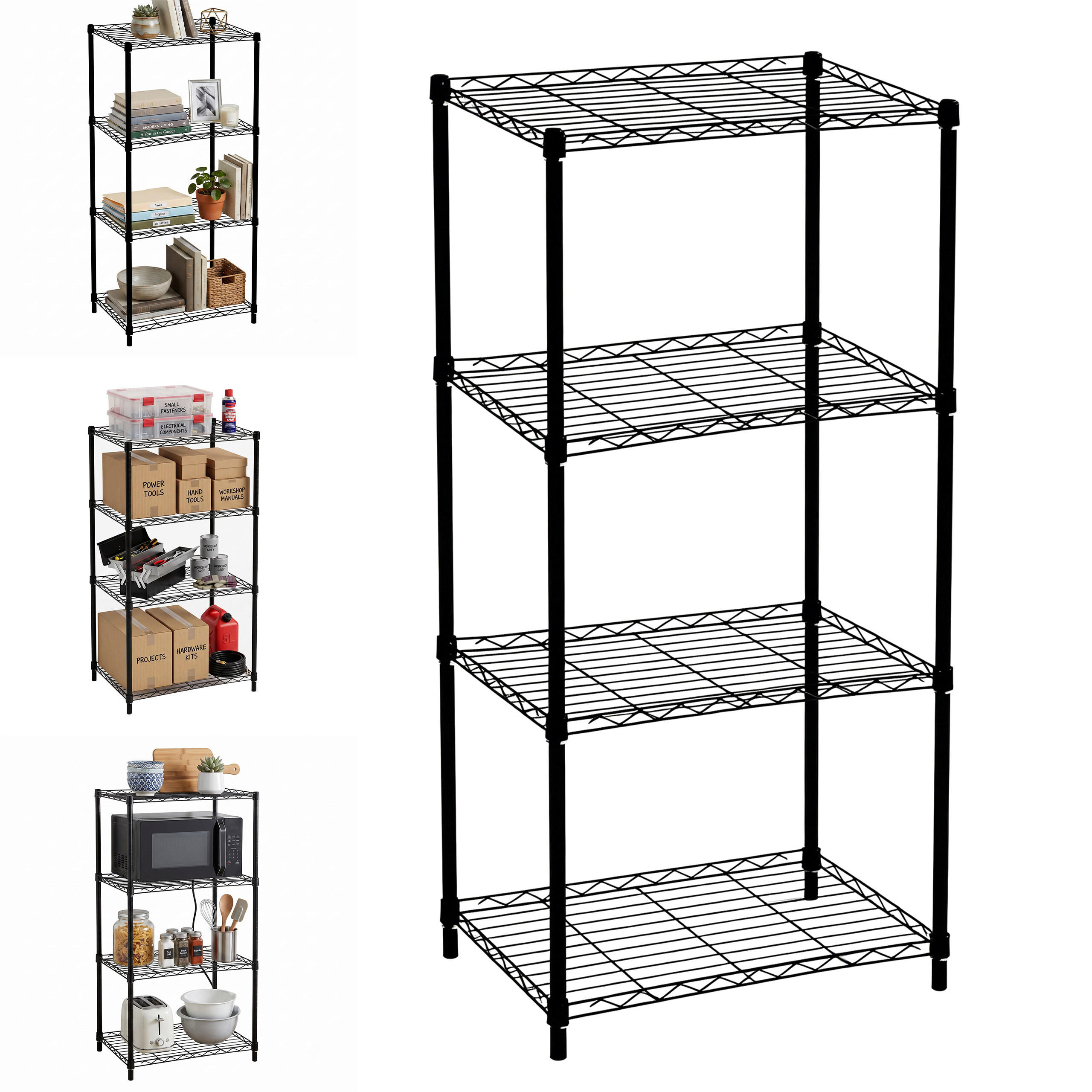 RAFT Negru oțel grilaj metalic 4-niveluri 56x35 cm - negru, material plastic/metal (56/120/35cm) - Relaxdays