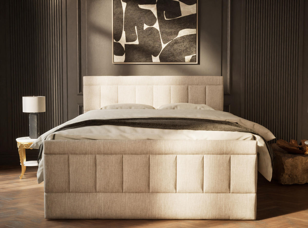 BOXSPRINGBETT Caya 200/200 cm, in Beige, Bettkasten, Matratze, Topper - Beige/Schwarz, Holz/Holzwerkstoff (200/200cm) - Maison de Reve