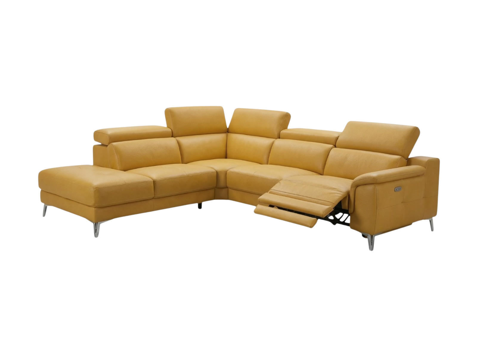 ECKSOFA Jardin Echtleder mit 1 x Relaxfunktion Senfgelb - Gelb, Leder/Metall (230/266cm)