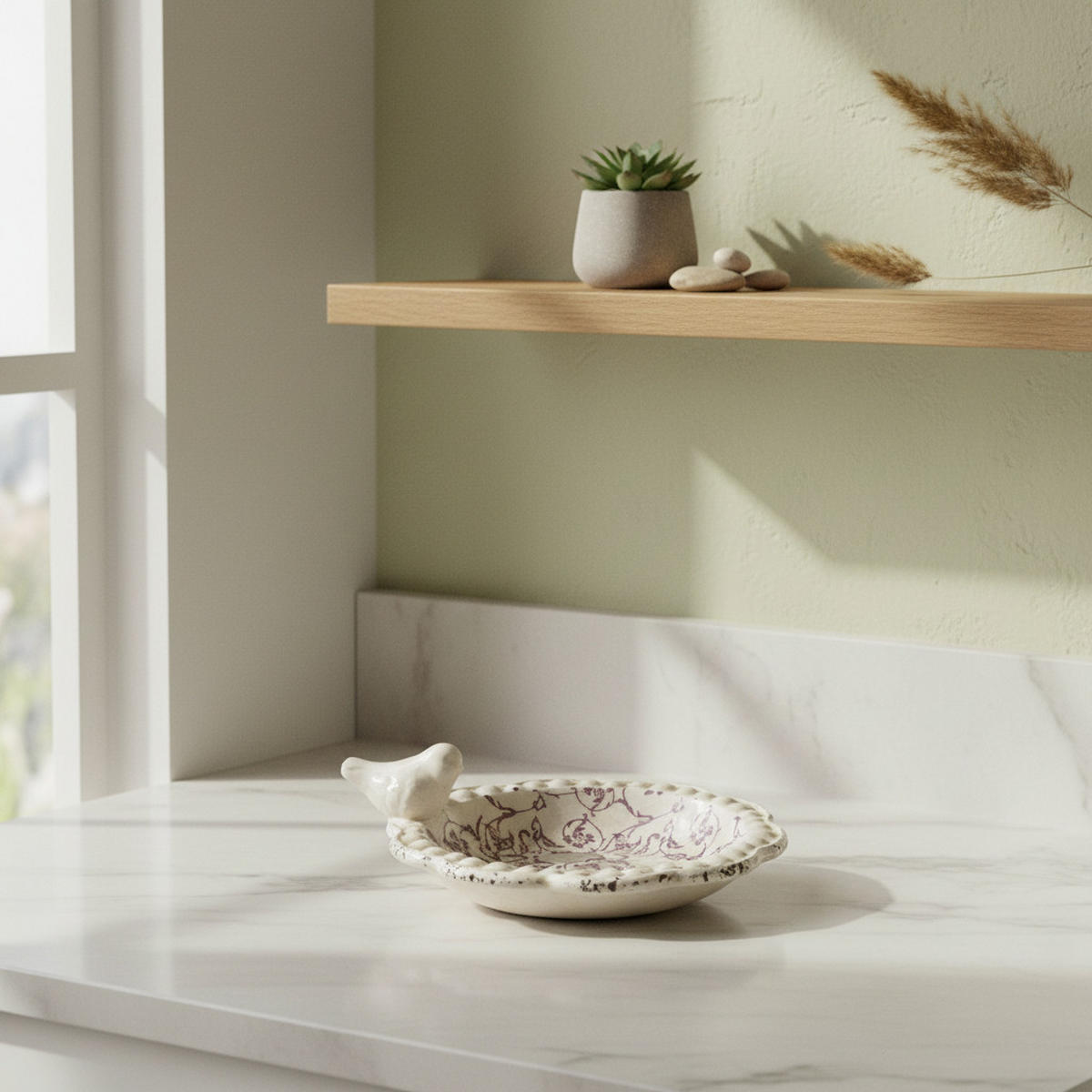 VOGELTRÄNKE Crocket beige 20/20/7 cm Keramik - Violett, Keramik (20/7/20cm) - Mondex