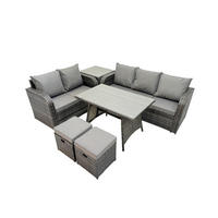 GARTENMÖBEL SET Polyrattan Dunkelgrau 7-Sitzer - Dunkelgrau/Grau, Glas/Kunststoff - Fimous