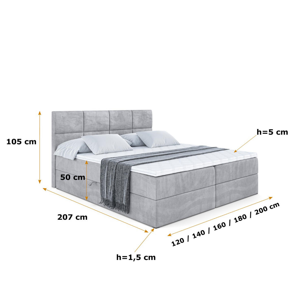 BOXBETT mit Matratze H4 und Lattenrost - ARDENI - 180x200 cm - H4 - Hellgrau - Hellgrau, Holzwerkstoff (180/200cm) - ALTDECOR