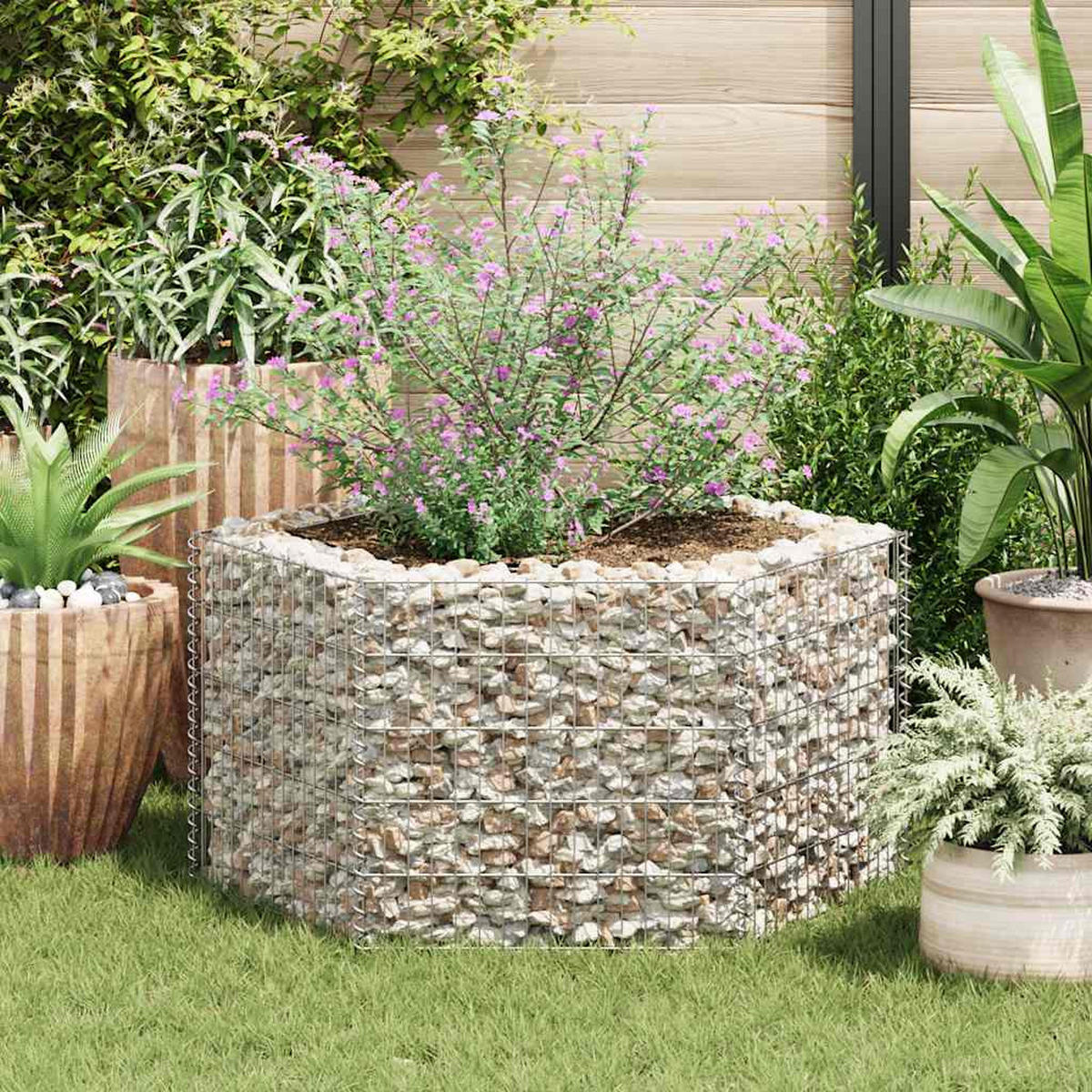 SECHSECKIGES Gabionen-Hochbeet 100x90x50 cm - Silberfarben, Metall (100/50/90cm)
