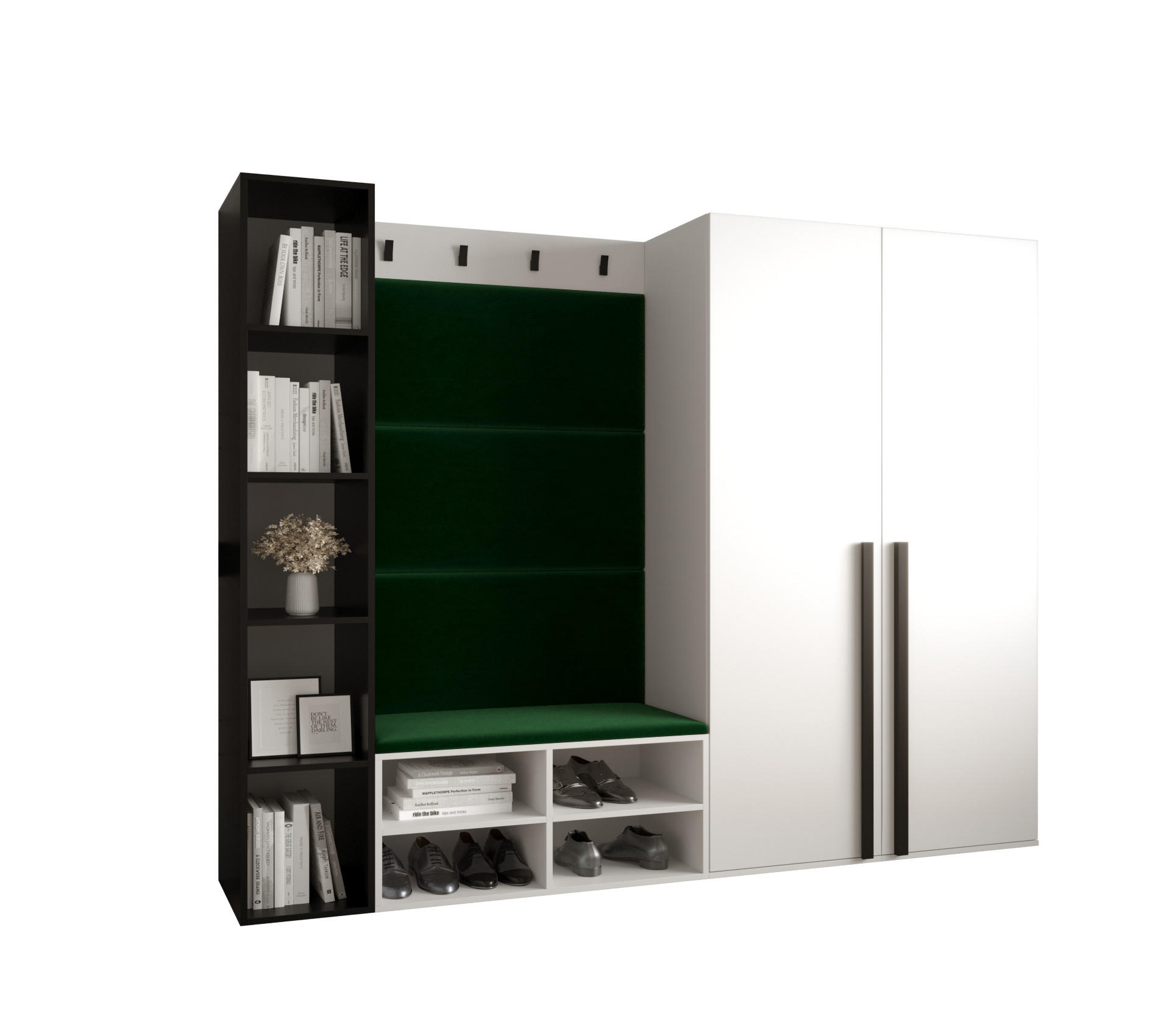 Möbel Kryspol Garderoben-Set Weiß, Waldgrün 214x184x42 cm