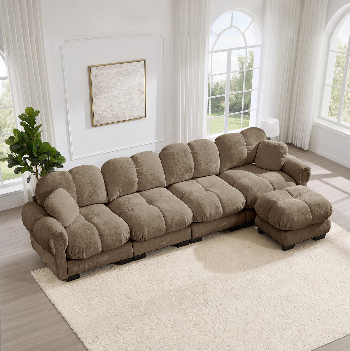 SOFA 330/149/90 cm in Braun aus Chenille mit modularem Aufbau - Braun, Textil (149/90/330cm) - Flora Grace