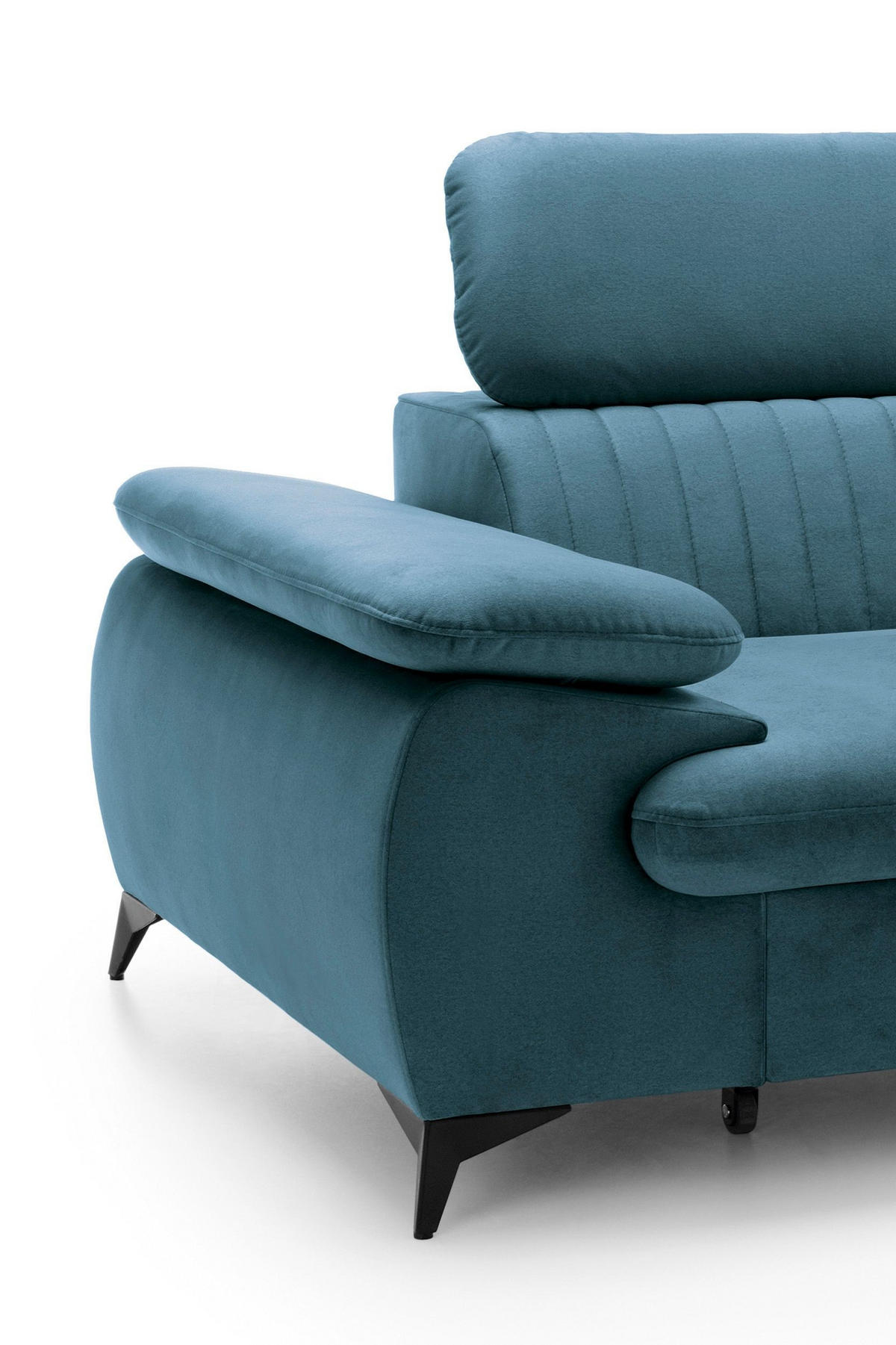 ECKSOFA FIORE Blau Velours-Stoff mit Schlaffunktion - Blau, Holz (280/193cm) - MASSENO