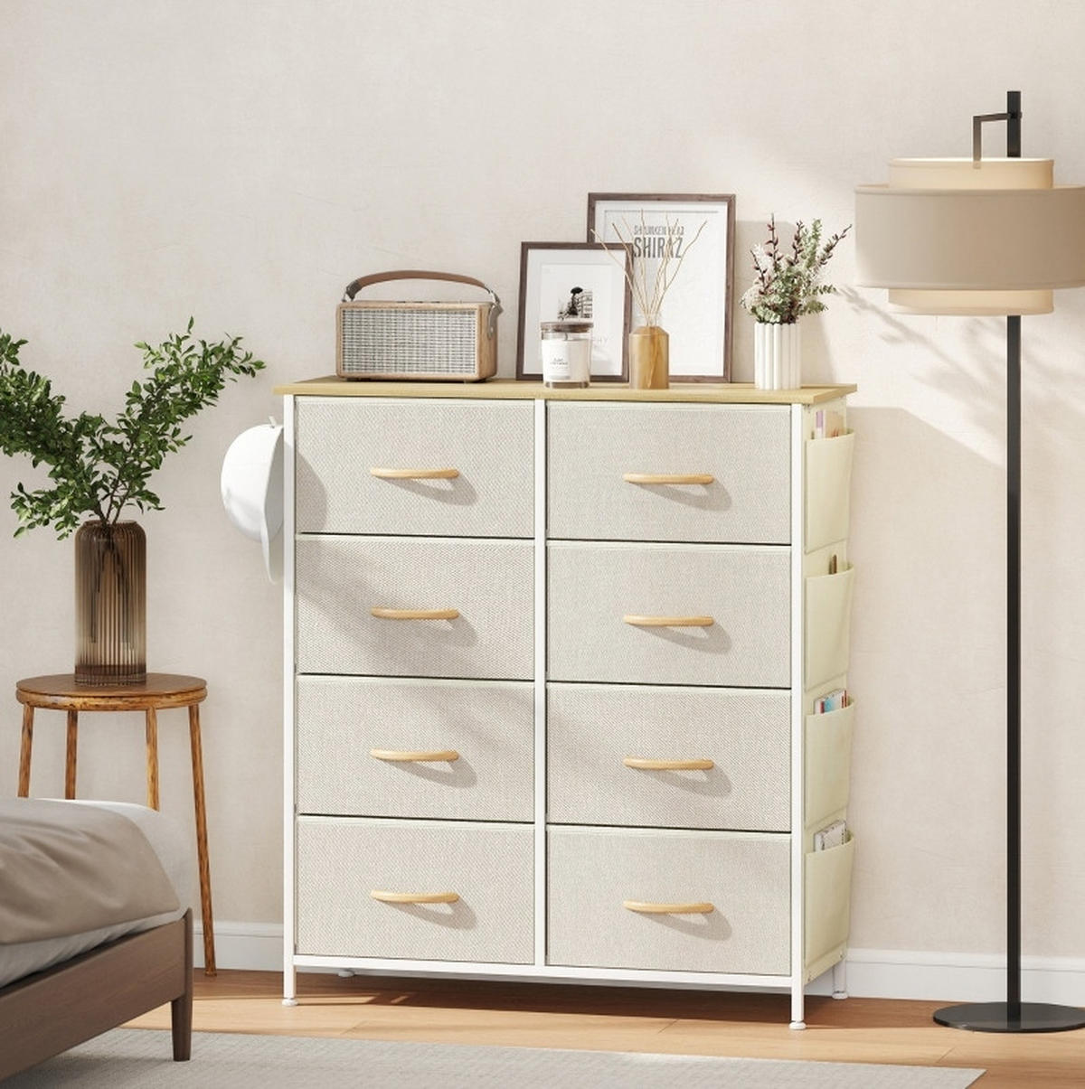KOMMODE 86/30/94,5 cm mit 8 Schubladen und Seitentaschen in Beige - Beige, Metall (86/94.5/30cm) - BEAOK