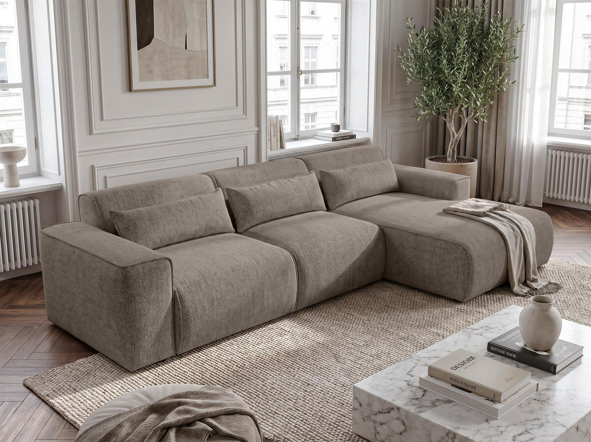 ECKSOFA L Form Ruyam Hellbraun 310/165/78 cm – Schlaffunktion Rechts - Hellbraun/Schwarz, Kunststoff/Textil (310/170cm) - AX Living