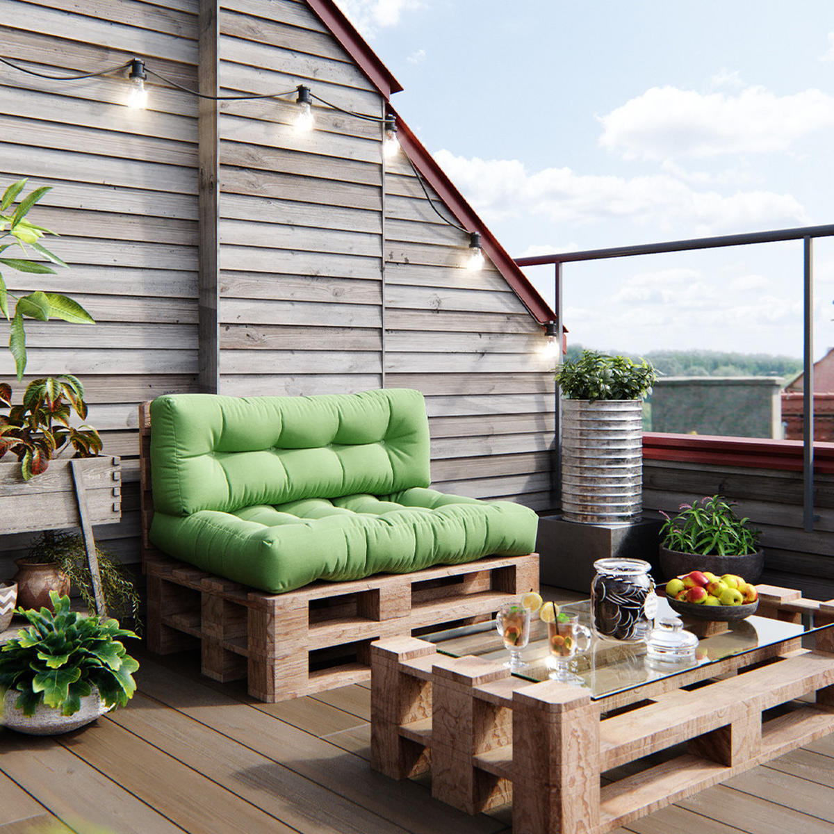 PALETTENKISSEN SET Flocken Grün 120 x 80 cm 2 Teile - Grün, Textil (120/80/15cm) - Vicco