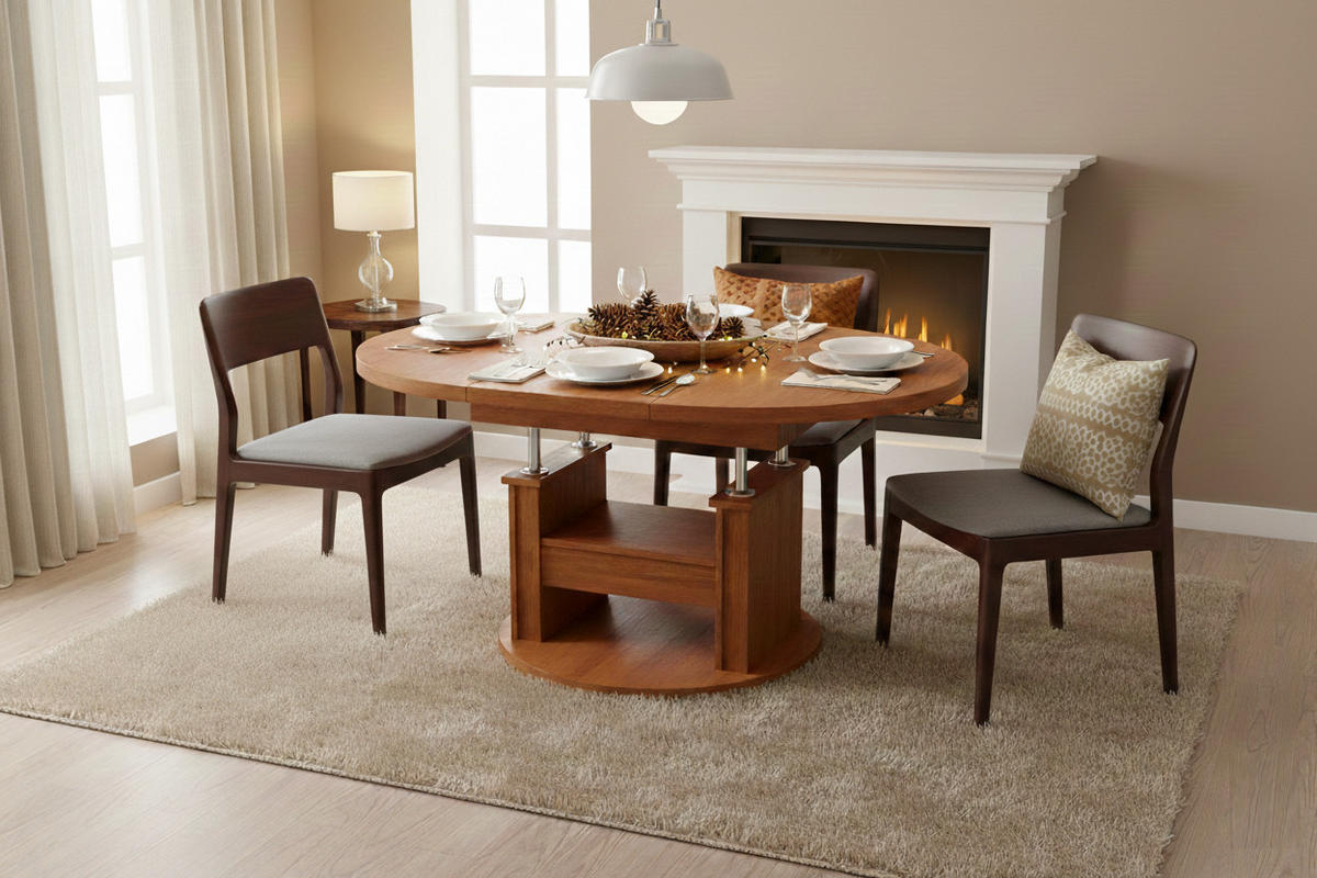 COUCHTISCH rund ausziehbar höhenverstellbar Schubalde 100/100/60 cm - Kirschbaumfarben, Holzwerkstoff (100/100/60cm) - designimpex