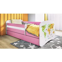 KINDERBETT Landkarte 70x140 cm mit Schublade, Rausfallschutz & Lattenrost, Rosa - Rosa, Holzwerkstoff (70/140cm) - RAUMHIRSCH FURNITURE