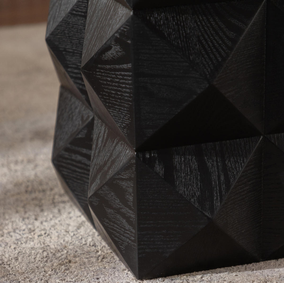 BEISTELLTISCH aus Massivholz und MDF Schwarz montagefrei mit Reliefstruktur im Retro-Design - Schwarz, Holzwerkstoff (37/37/60cm) - Modfu