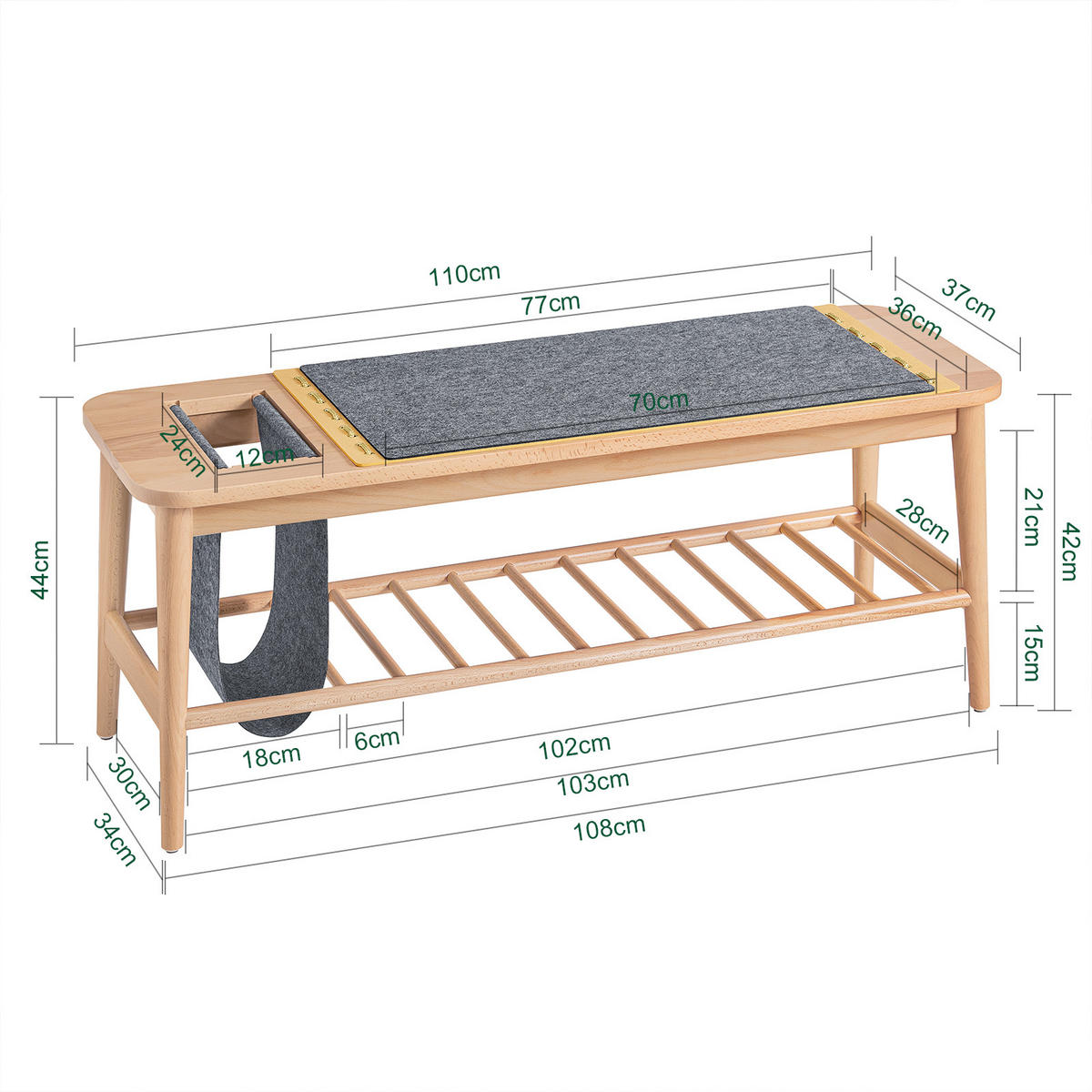 SCHUHREGAL mit Zapfenverbindungen Natur - Naturfarben, Holz/Holzwerkstoff (110/44/37cm) - SoBuy