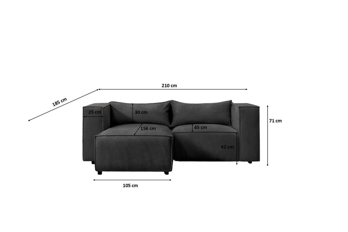 ECKSOFA L-Form Modulo, stoff Lincoln, Schwarz, Links - Schwarz, Holz (210/185cm) - Kaiser Möbel