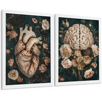 POSTER Set aus 2 Anatomie Mensch Drucke und Wandbilder mit Herz und Gehirn Elegante Florale Illustration Grüner Hintergrund Größe Weißer Rahmen A3 - Weiß, Papier (29.7/42/3cm) - Nacnic