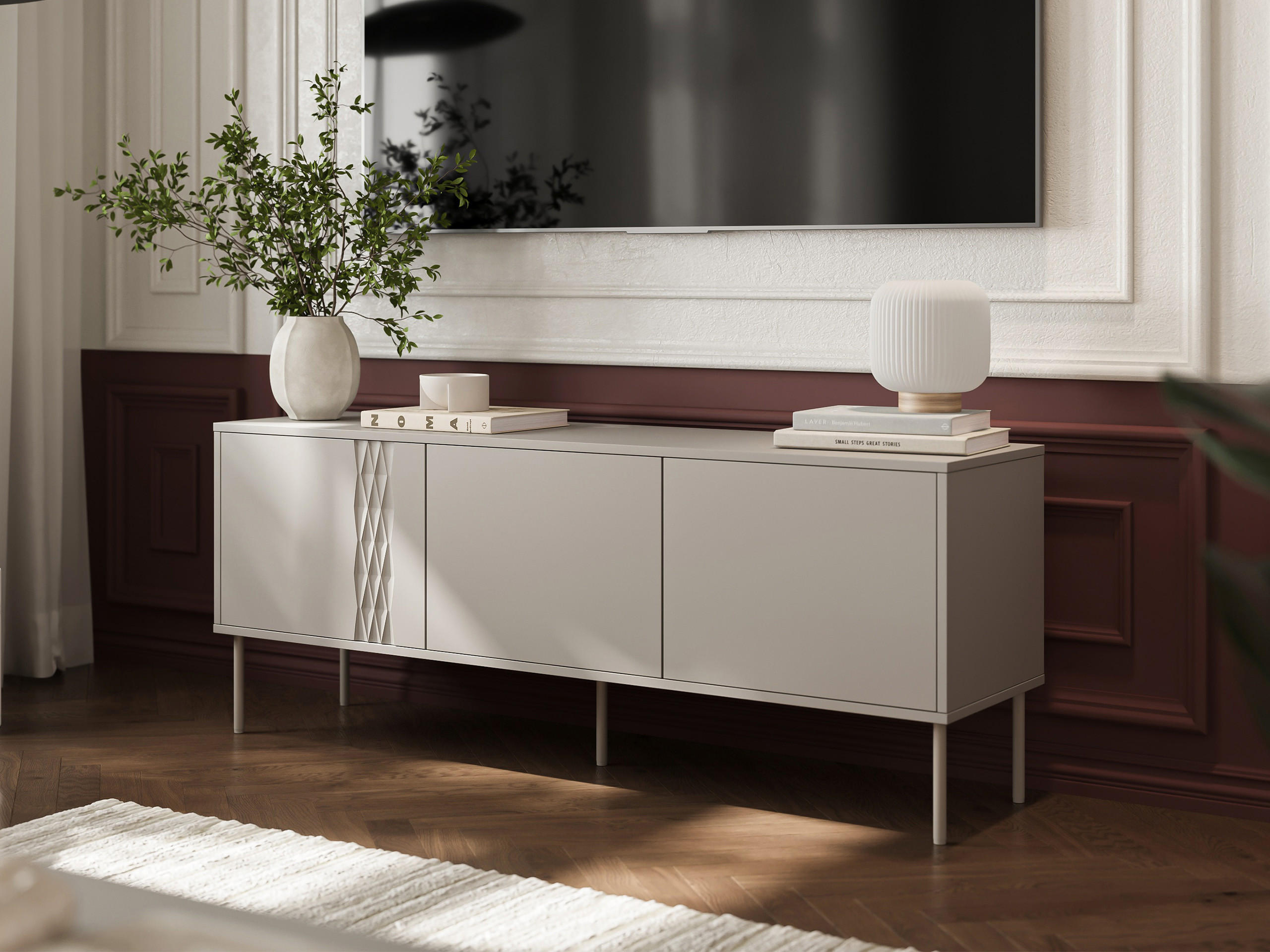 TV-LOWBOARD Tresse 150 3D - Beige, Holzwerkstoff/Metall (150/55/40cm) - MIRJAN24