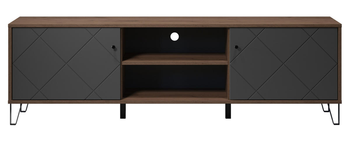TV-LOWBOARD Graphite grau, Eiche Kraft Gold 186 x 56 cm, TV Unterteil mit Soft-Close - Eichefarben/Schwarz, Holzwerkstoff/Kunststoff (186/56/40cm) - Top.Furn