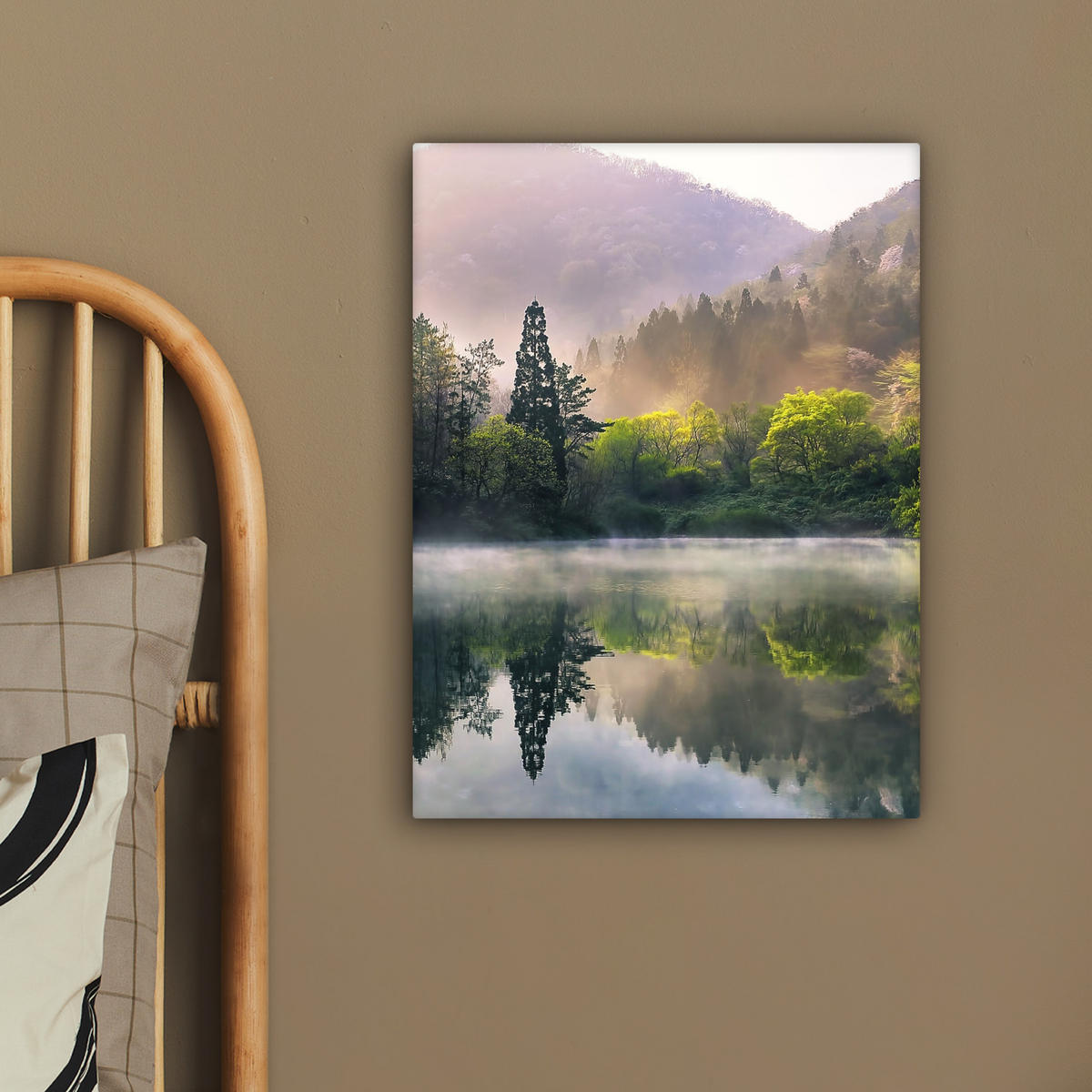 LEINWANDBILD Natur - Bäume - Berge - See - Wasser 30x40 cm - Hellgrün, Textil (30/40cm) - MuchoWow
