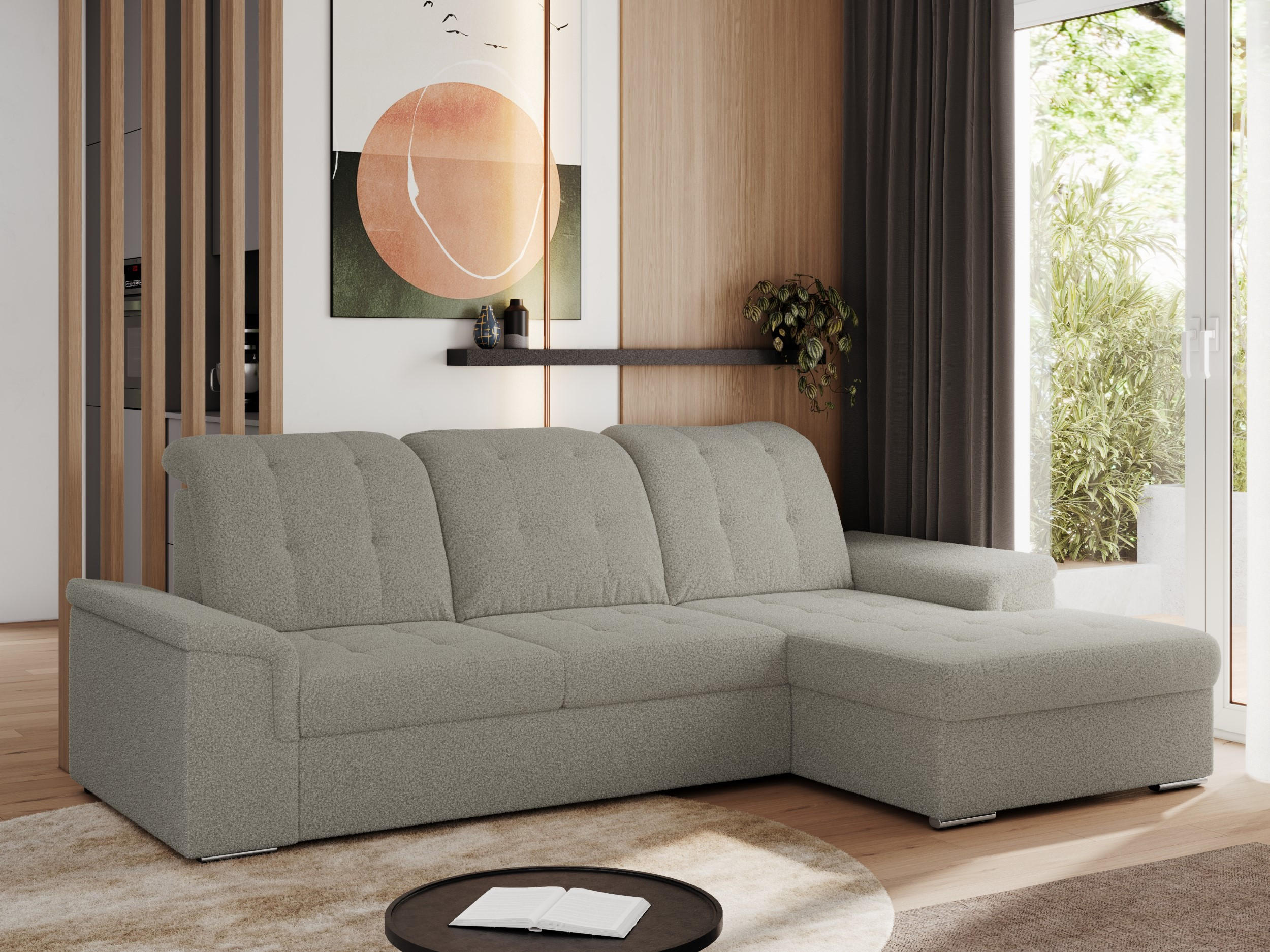ECKSOFA MADRITO L - Hellgrau Boucle - Rechts - Silberfarben/Hellgrau, Textil/Metall (256/160cm)