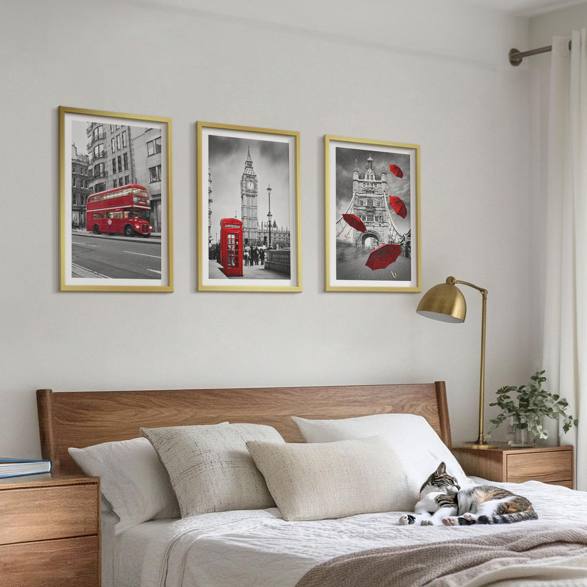 WANDBILDER 3er Set - 40x60 cm Goldrahmen - Red Accents London - Goldfarben, Kunststoff (40/60cm) - ArtPrintCave