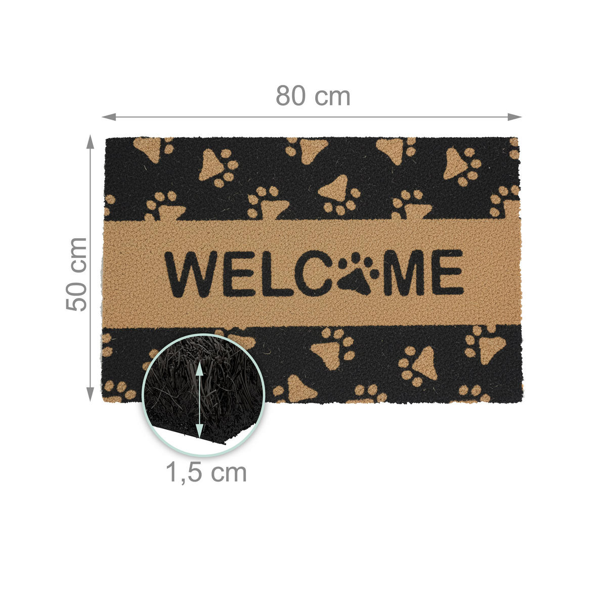 FUSSMATTE - Hellbraun, Kunststoff/Textil (80/50cm) - Relaxdays