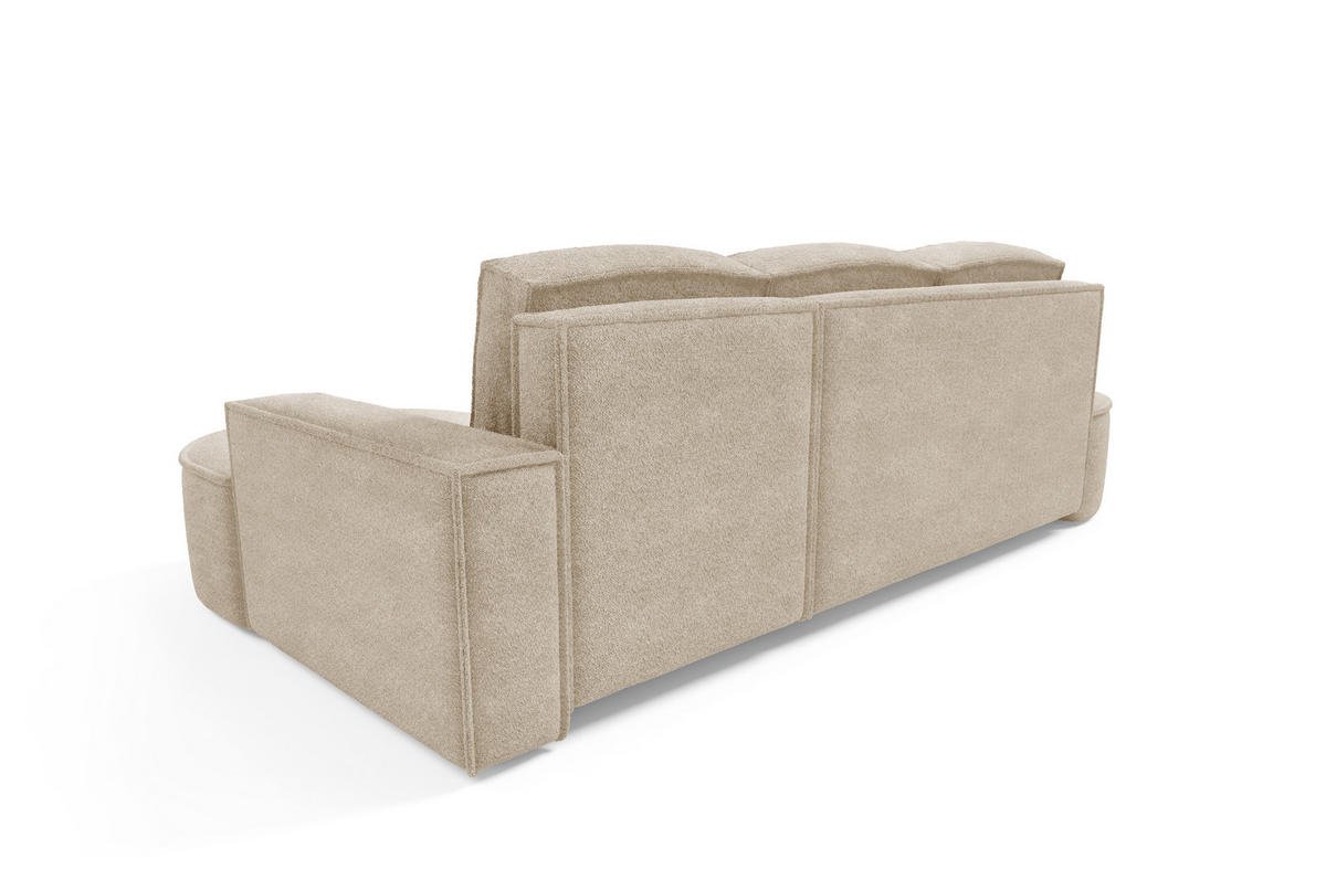 ECKSOFA MOLLY mit Schlaffunktion – Halbrund, freistehend, Liegefläche 140x207 cm, 3 Kissen, Curio-Stoff, 277x157x88 cm, Rechts, Beige - Sandfarben, Holz/Textil (277/157cm) - DomoHome