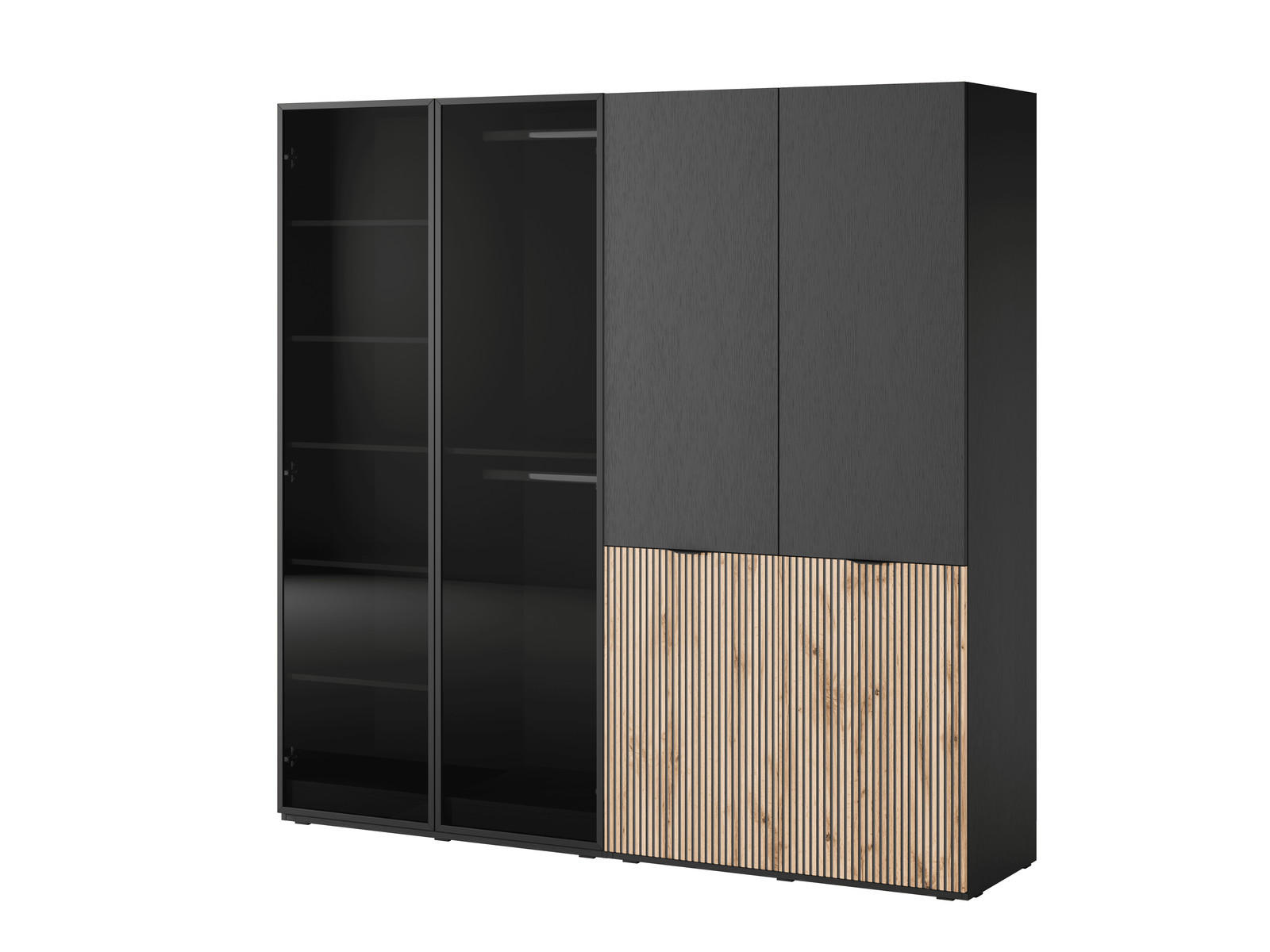 Ravio Kleiderschrank Schwarz, Eiche Wotan 202x200x51 cm