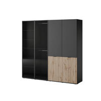 KLEIDERSCHRANK ZEN (Modular, Schwarz, Wotan Eiche & Getöntes Glas Antisol, 4-türig) - Eiche Wotan/Schwarz, Holz/Holzwerkstoff (202/200/51cm) - Ravio
