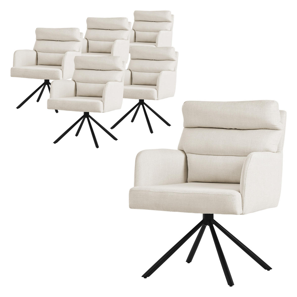 ESSZIMMERSTUHL 6er Set drehbar Beige Stoffbezug - Beige/Schwarz, Textil/Metall (64.5/93/64cm) - ML-DESIGN