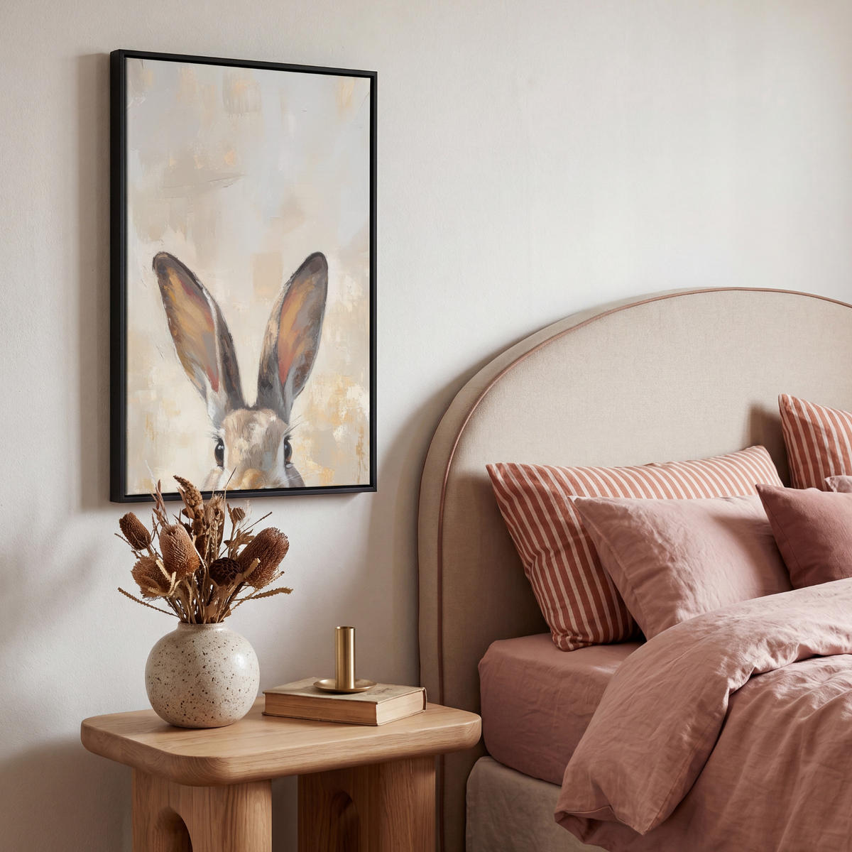 LEINWAND Bilder mit Rahmen - Hase - Ohren - Braun - 40x60 - Beige, Textil (40/60cm) - MuchoWow