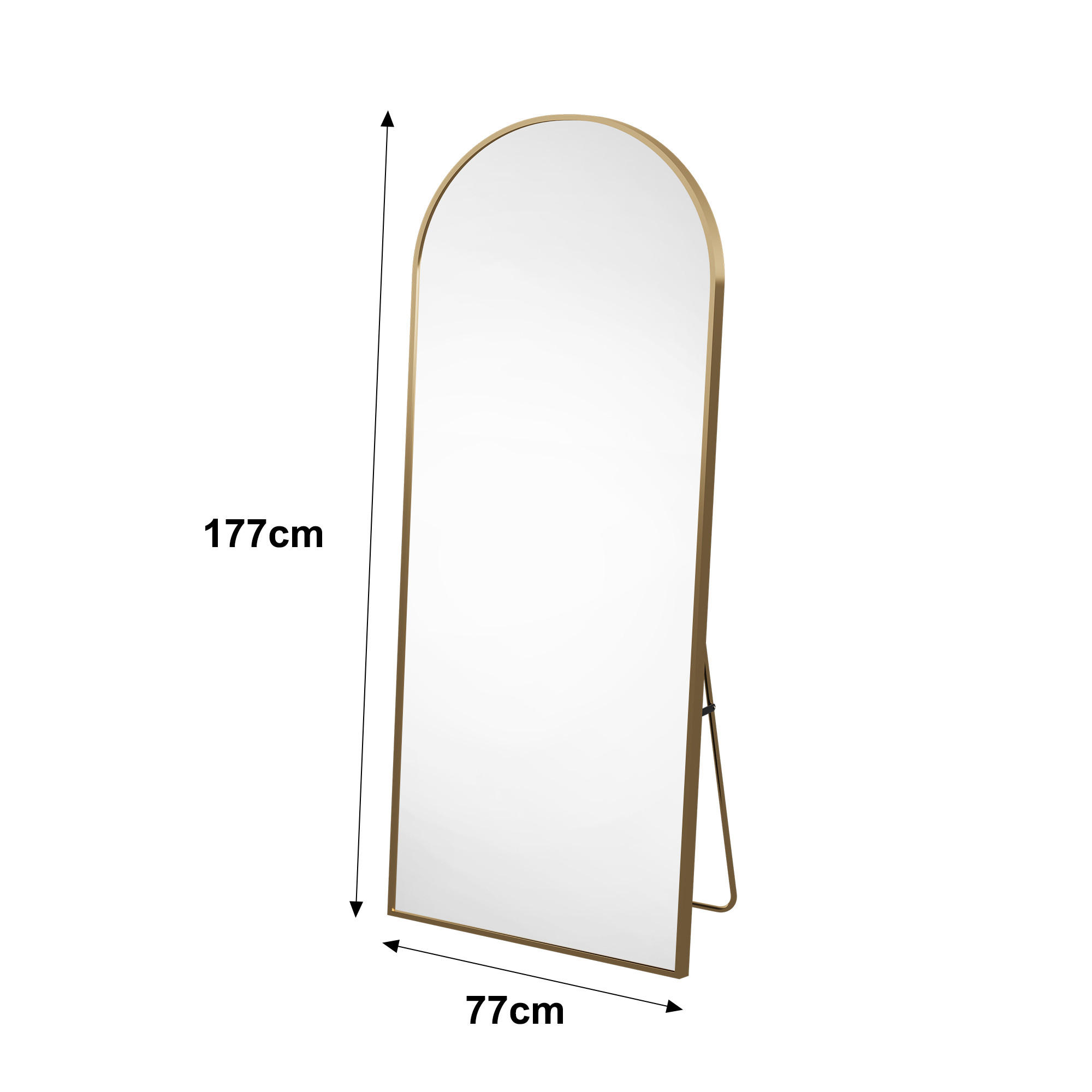 STANDSPIEGEL Ganzkörperspiegel, 177 x 77 cm, gewölbter, Ankleidespiegel, Wohnzimmer/Schlafzimmer, Gold - Goldfarben, Glas/Metall (77/177/3cm) - WoodenAura