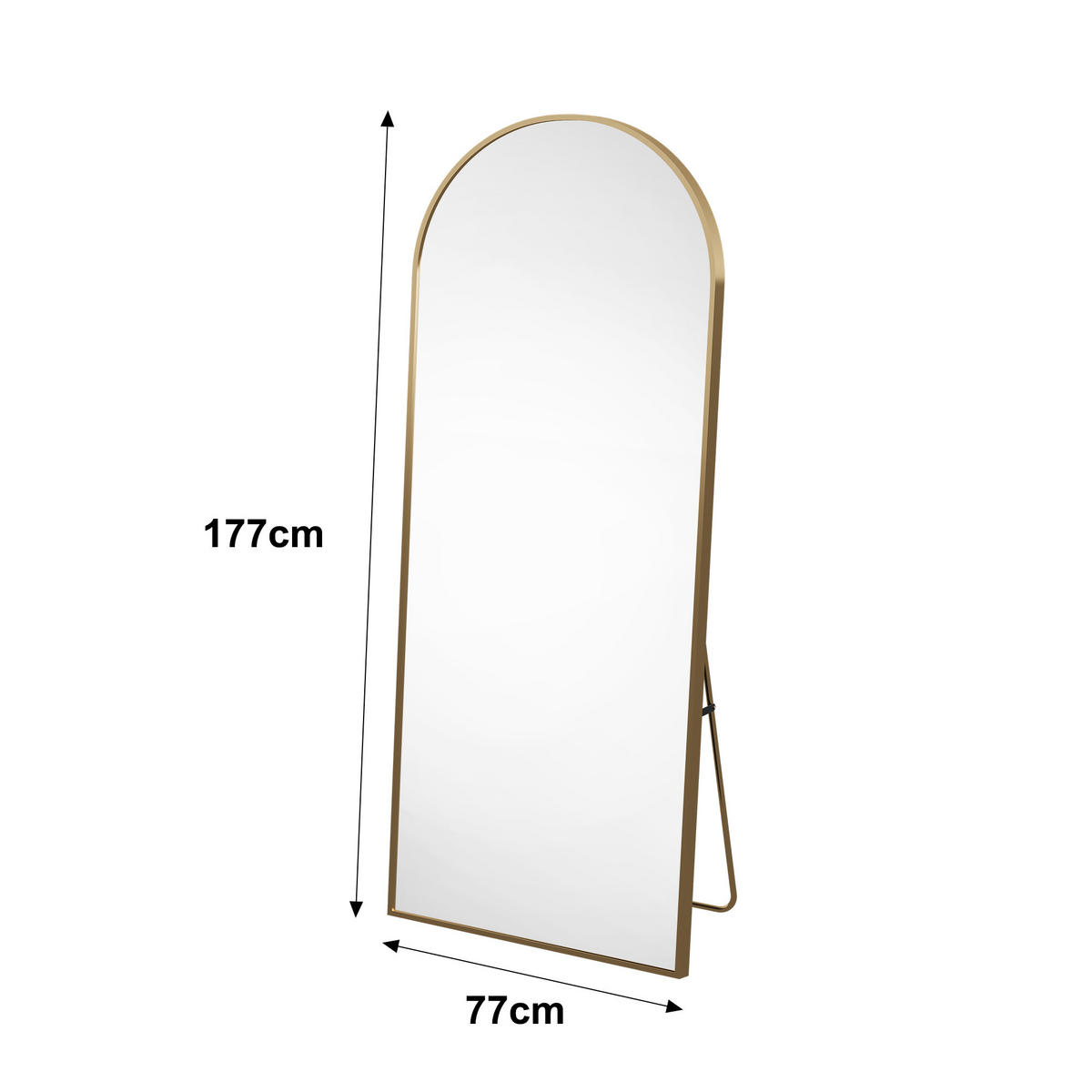 STANDSPIEGEL Bogen 177x77 cm Metallrahmen gold - Goldfarben, Holz (77/177/1.5cm) - LEBENLANG
