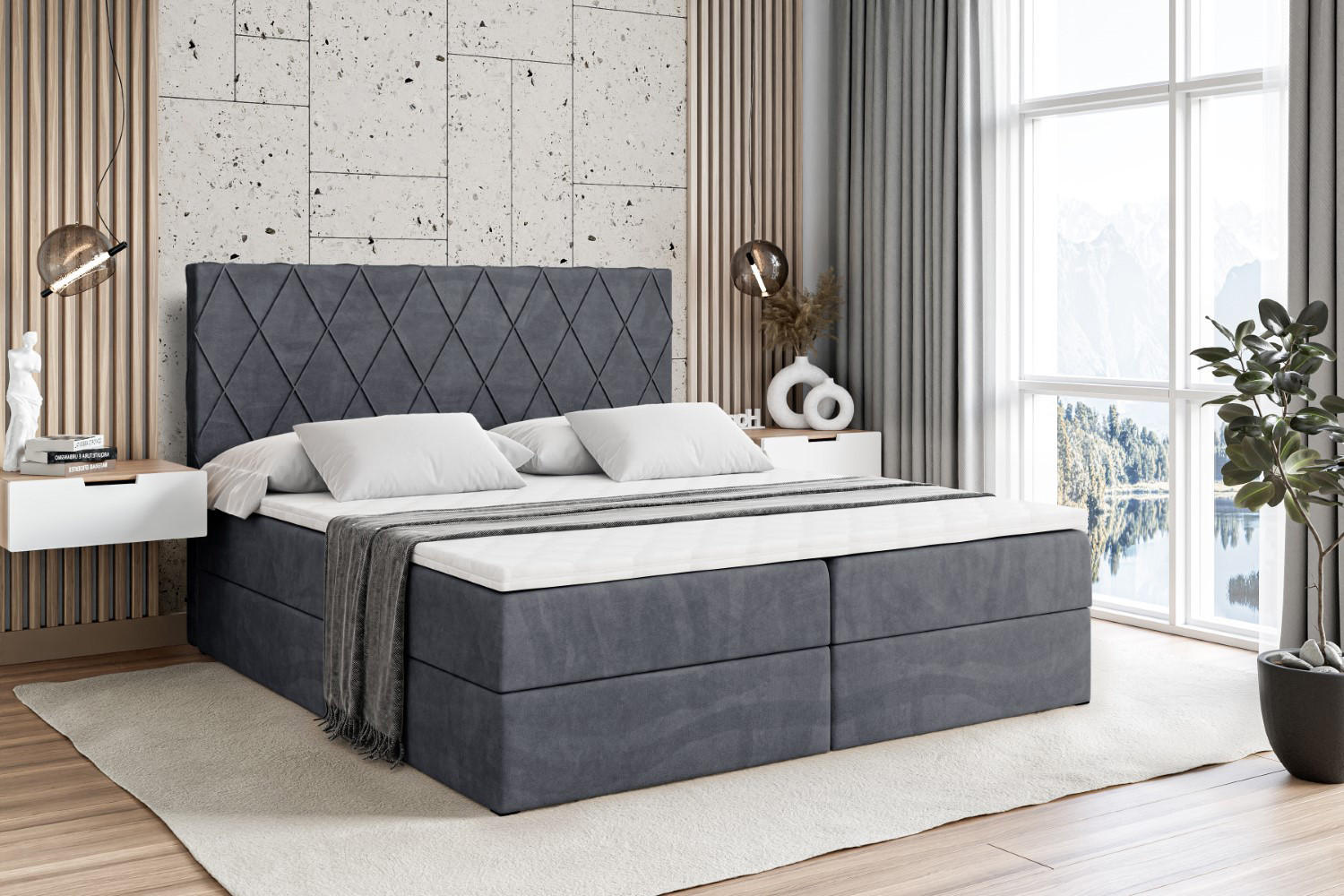 Thumbnail - Altdecor Boxbett, Dunkelgrau, Holzwerkstoff, Höhe ca. 20 cm, 160x200 cm, Schlafzimmer, Betten, Boxspringbetten