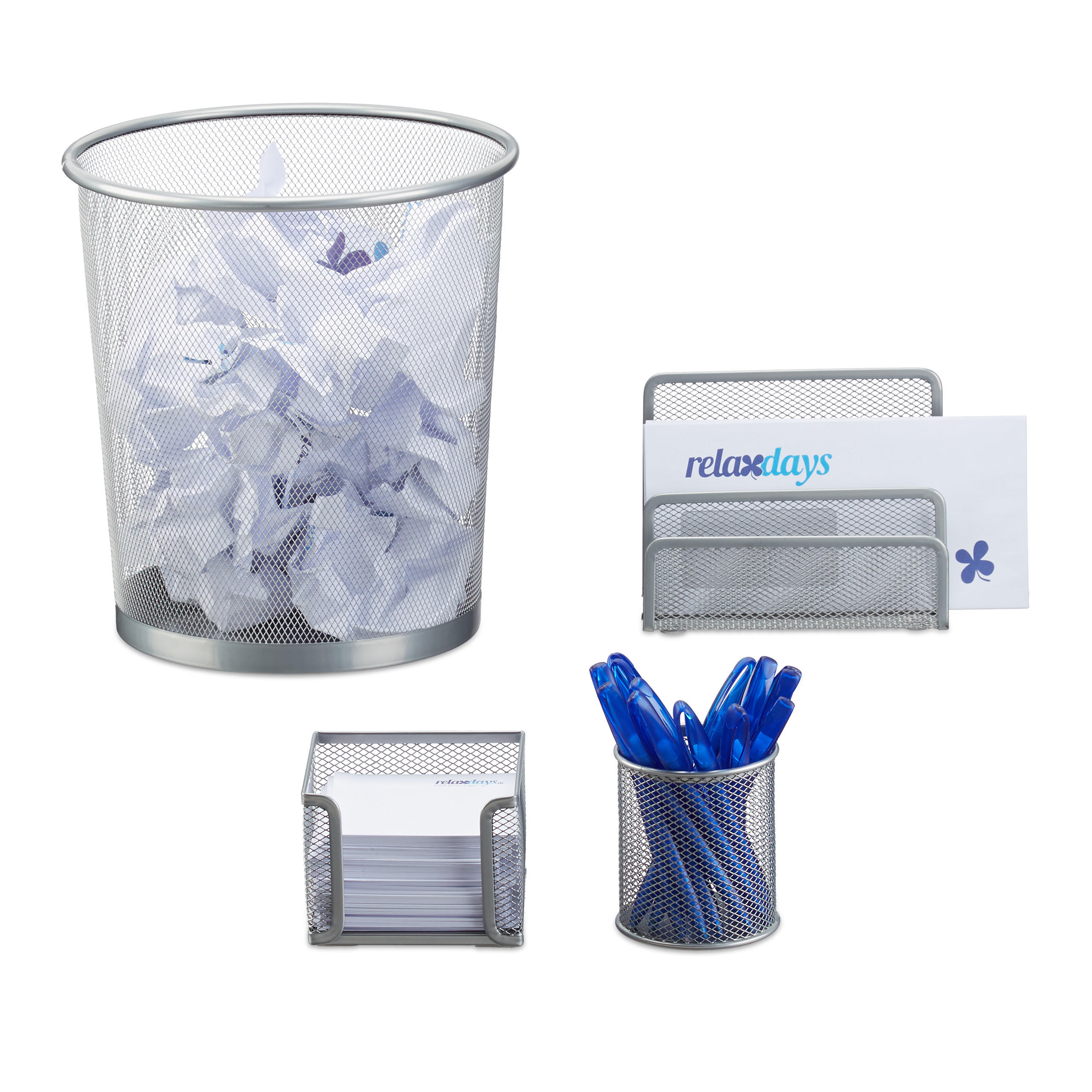 4TLG.SCHREIBTISCHORGANIZER - Silberfarben, Metall (26/26/28.5cm) - Relaxdays