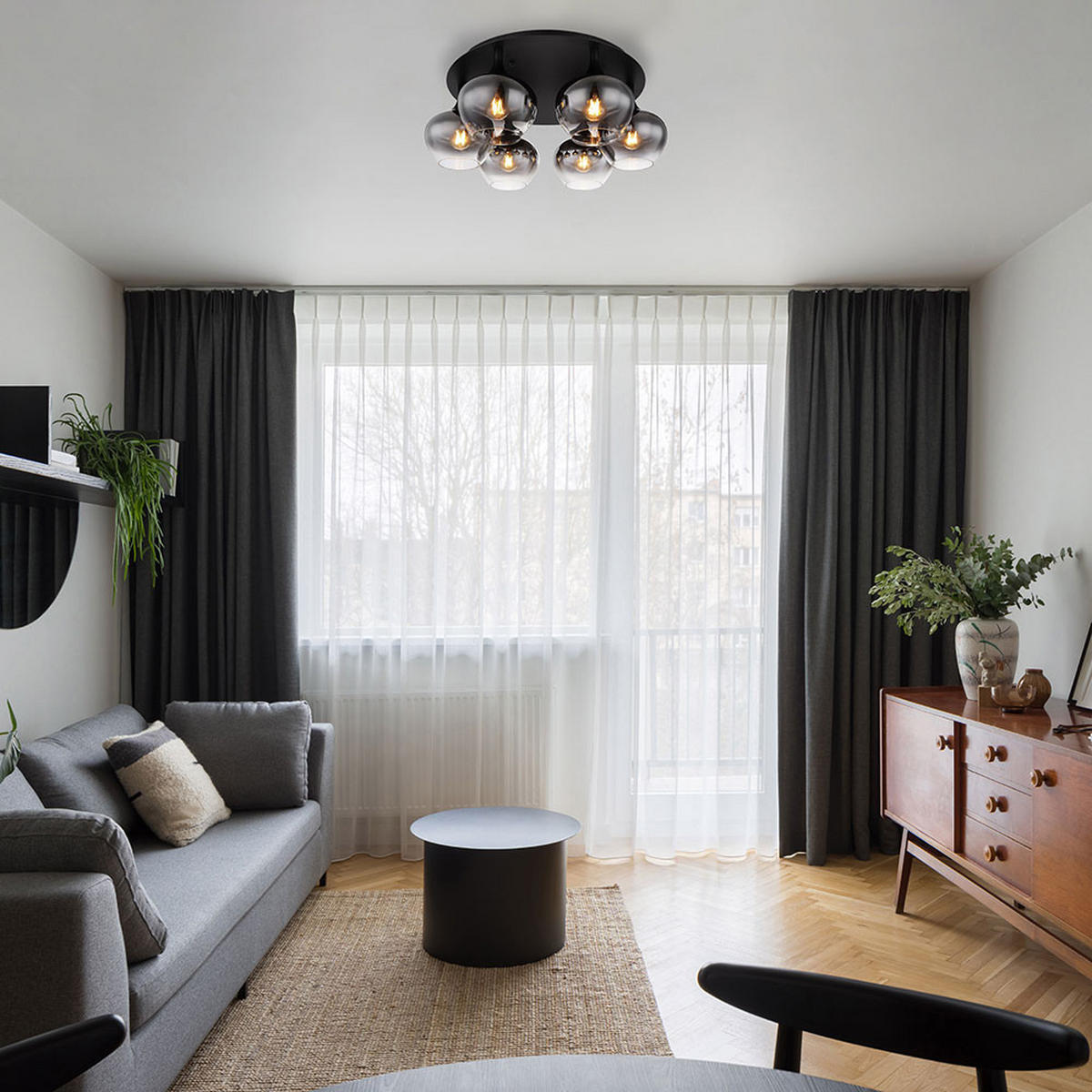 DECKENLEUCHTE Metall Schwarz Rauchglas - Schwarz, Glas (65/65/22.5cm) - Globo Lighting