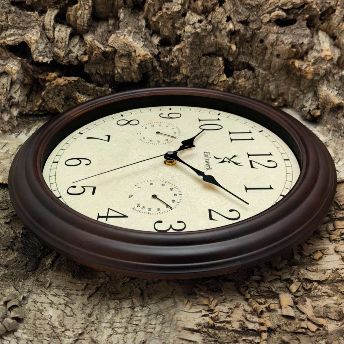 WANDUHR Holz Retro Vintage HORNBERG Loft Quarz Wand Uhr - Mokka, Glas/Holz (35/35/5.5cm) - Holzwerk