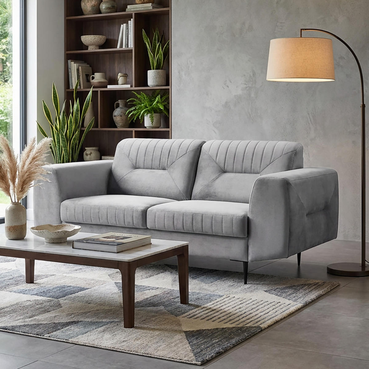 2-SITZER SOFA Venezia hellgrau mit schwarzen Beinen - Hellgrau/Schwarz, Textil (172/85/94cm) - Beautysofa
