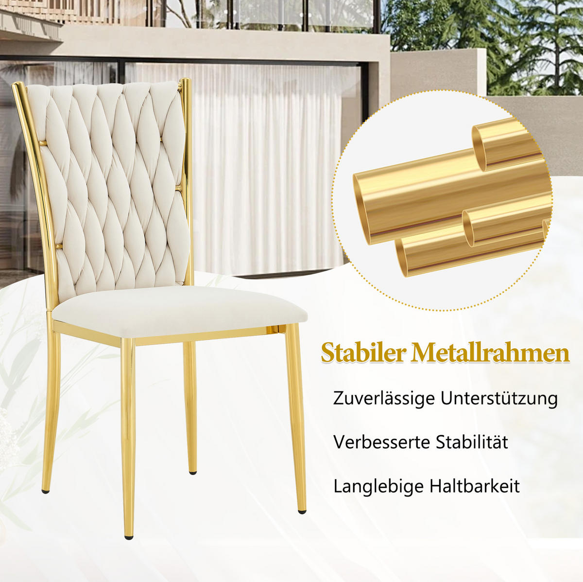 ESSZIMMERSTUHL mit Samtbezug und Metallbeinen Beige Gold - Beige, Metall (45/94/58cm) - Meubliv