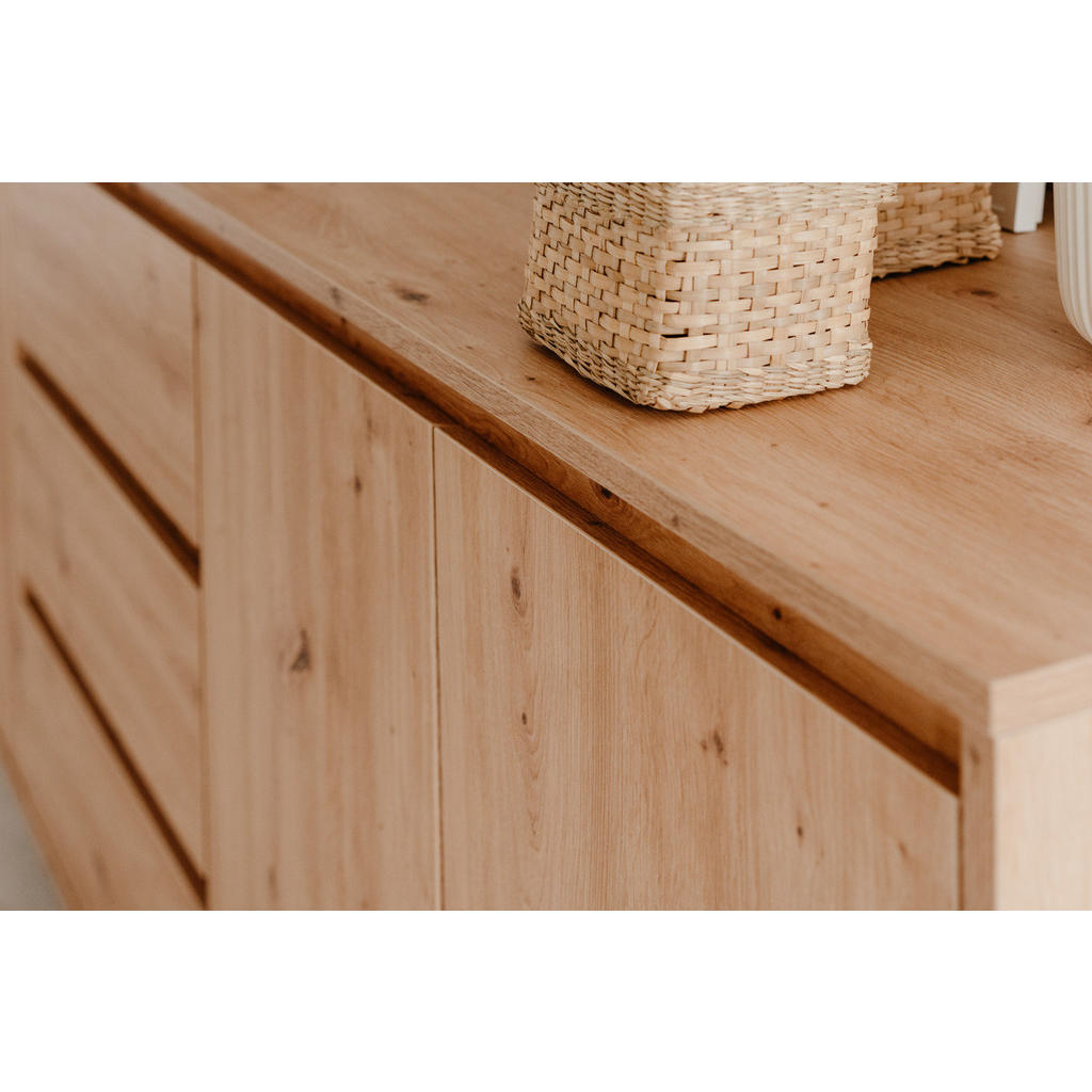 Thumbnail - Furn.Design Sideboard, Eiche Artisan, Holzwerkstoff, Nachbildung,Eiche, Uni, Holz Optik, 2 Fächer, 3 Schubladen, eckig, ...