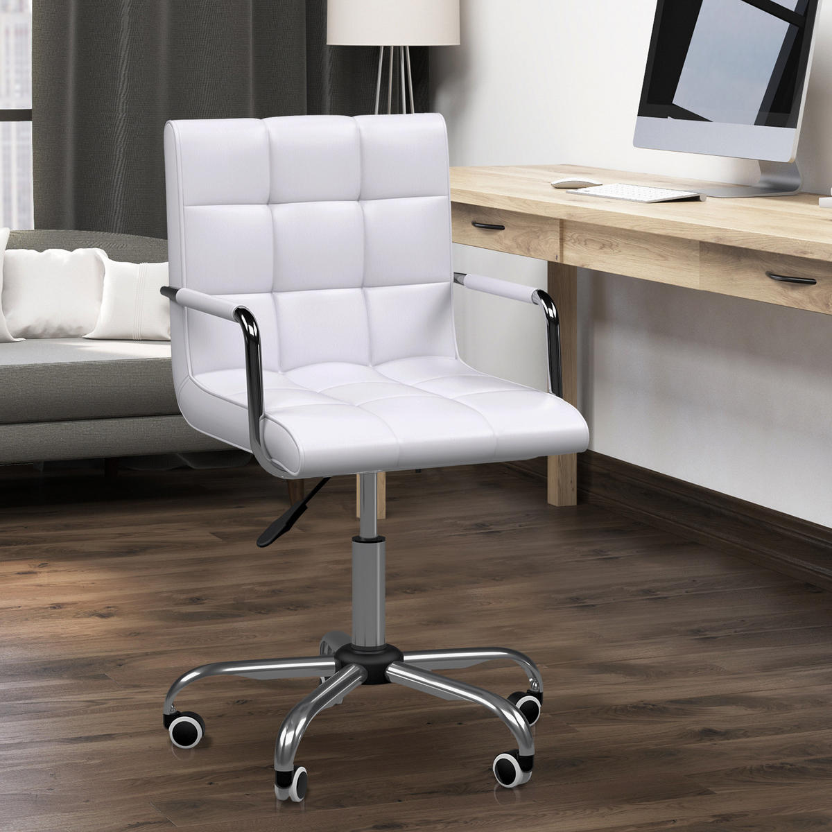 BÜROSTUHL Drehstuhl Rollhocker Drehhocker Arbeitshocker Stuhl Sessel Weiß - Weiß, Kunststoff (54/99/52.5cm) - HOMCOM